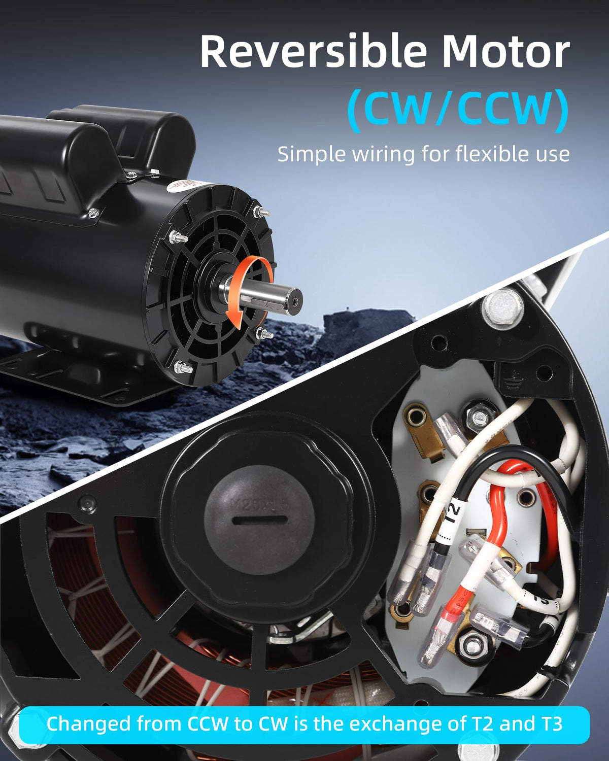 5HP SPL Air Compressor Electric Motor, 230V 17.6Amps, 56 Frame 3450RPM, 5/8“ Keyed Shaft, 1.88” Shaft Length, Single Phase, CW/CCW Rotation, Powerful Motor for General Equipment