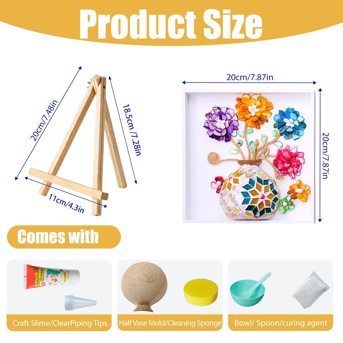 A&H Zier 2 Sets DIY Mosaic Vase Painting Kit with Cream Glue – Handmade Artwork for Adults, Complete Arts and Craft Kits for Home Decoration & Gift Making (2, Blue&Yellow)