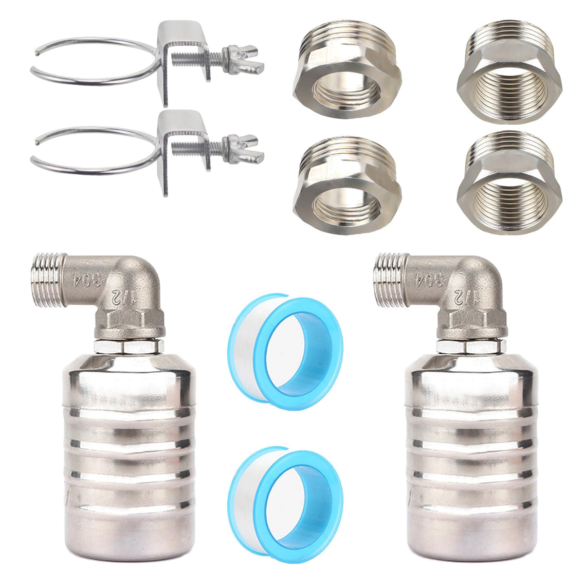 NONGKANG 1/2" 3/4" 1" 304 Stainless Steel Float Valve for Automatic Water Level Control in Water Tanks, Pools & Livestock Troughs(2 pcs)