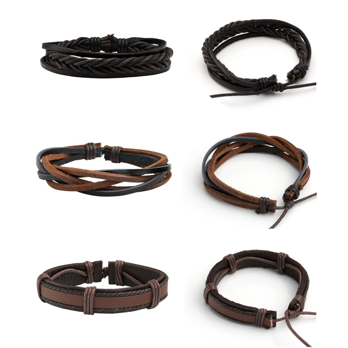 MILAKOO Braided Leather Bracelet for Men Women Cuff Wrap Bracelet Adjustable Black and Brown
