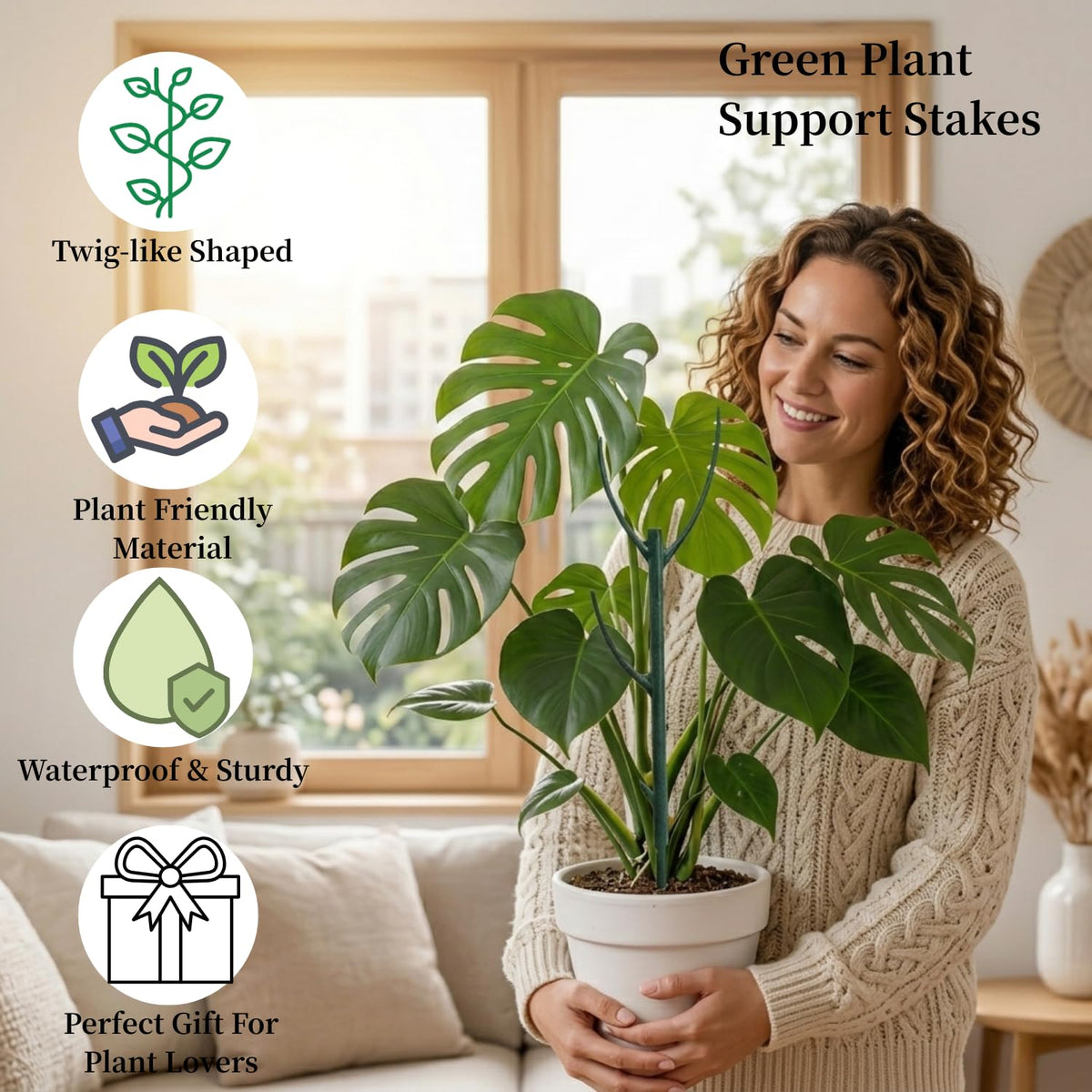 10Pack Stackable Plant Support, 2 in 1 Monstable Plant Stakes & Tomato Cage Kits for Indoor Outdoor Climibing Plants, Durable Alternative to Moss Pole Sticks Trellis for Houseplants Potted