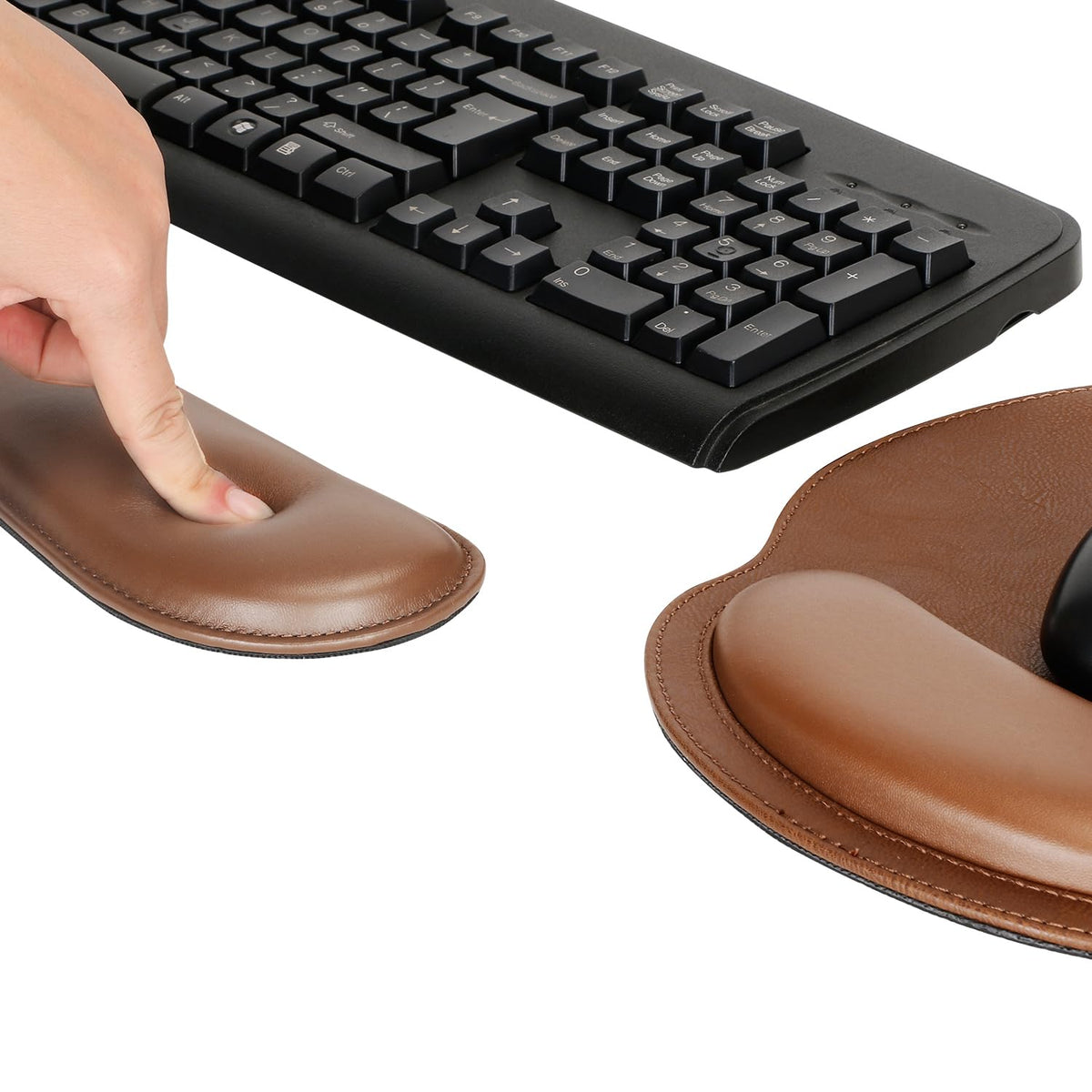 RICHEN Ergonomic PU Leather Keyboard Wrist Rest and Mouse Pad with Wrist Support, Memory Foam Set for Computer/Laptop,Gaming and Office, Comfortable for Easy Typing & Pain Relief (PU Brown)