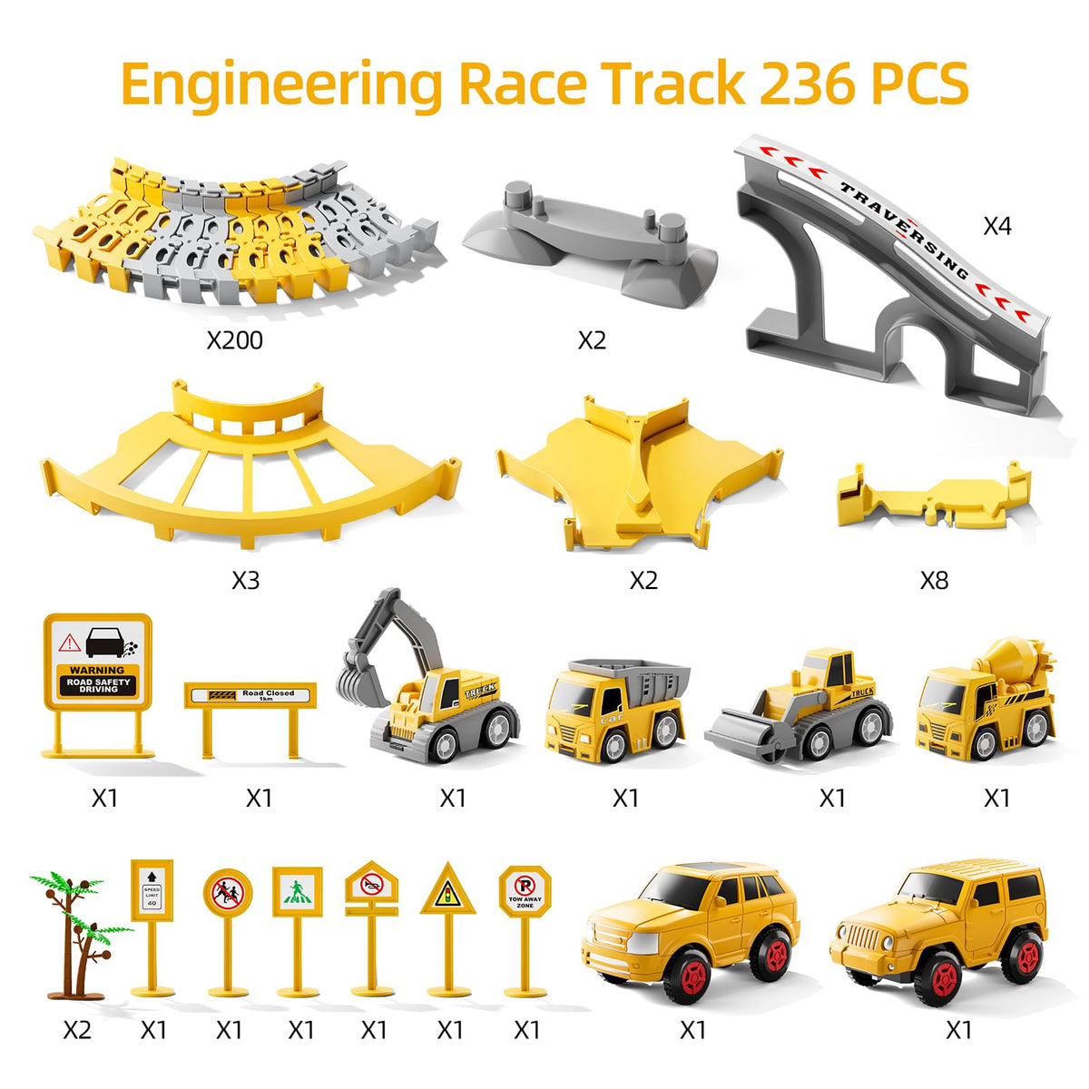 iHaHa Toddlers Construction Race Tracks Toys Gifts for 3 4 5 6 Years Old Boys Kids, 2PCS Electric Race Cars & 4 PCS Construction Trucks, Birthday Gift Toys for Boys 2 3 4 5 6+