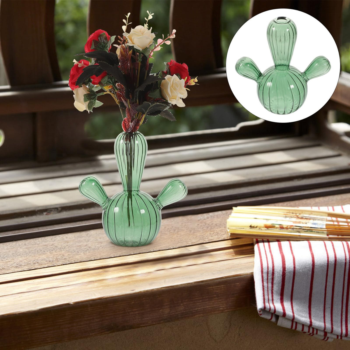 Holibanna Glass Cactus Vase Hydroponic Plant Container Small Green Glass Terrarium Decorative Vase for Succulent Display Desktop Home Décor