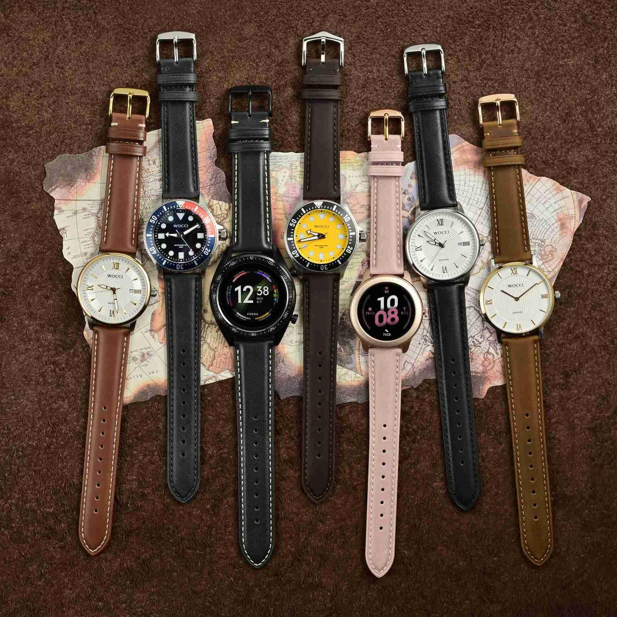 WOCCI 20mm Vintage Leather Watch Band for Men and Women, Silver Buckle (Black)