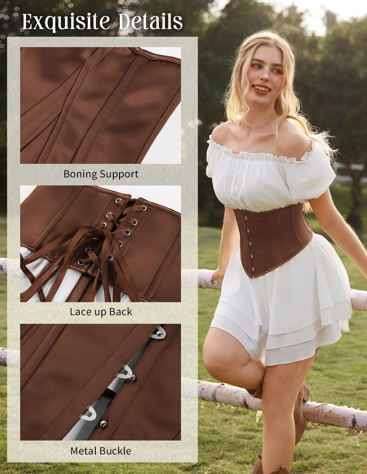 Scarlet Darkness Corset Belt for Women Underbust Satin Waist Training Cincher Corset Brown Size 16