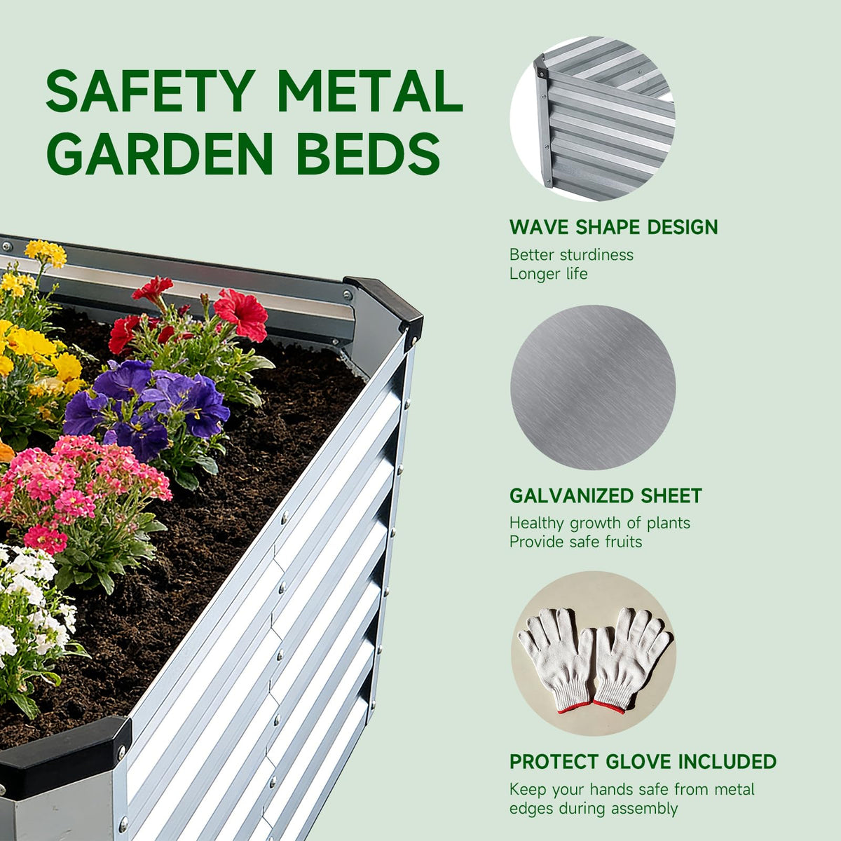 ONAIL Small Raised Garden Bed Kit, 8x4x1ft Galvanized Steel Metal Planter Box for Vegetables, Outdoor Sturdy Deep Root Gardening Frame with Easy Assembly, No Bottom, No Rot