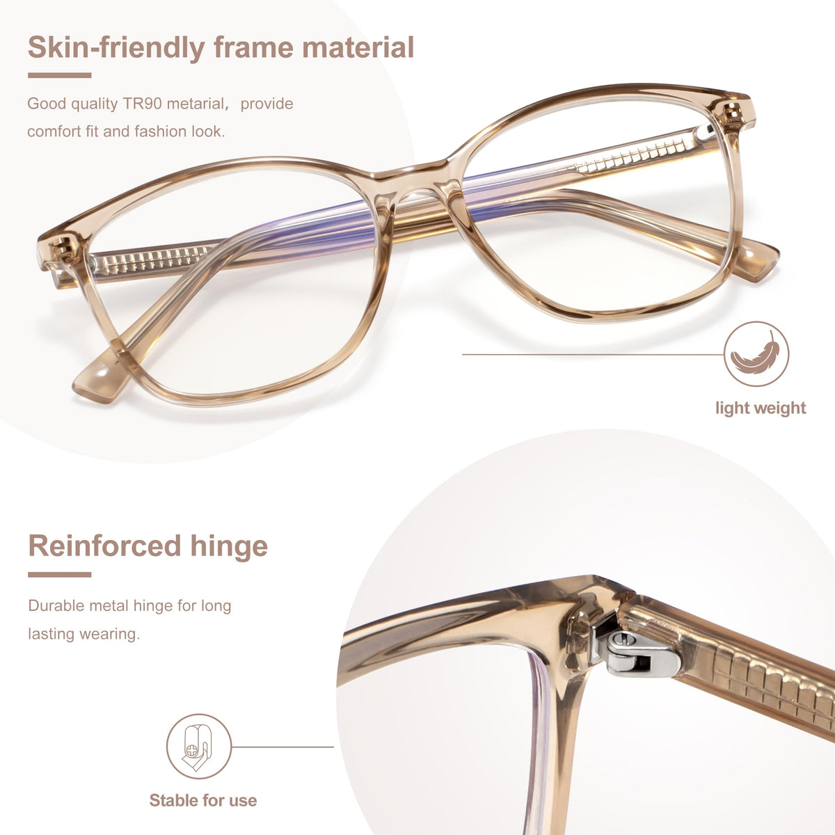 Madison Avenue Blue Light Blocking Glasses Anti Eyestrain UV Glare Blue Light Glasses for Women with Case, TV Phone Computer Gaming Eyeglasses (Coffee Brown)