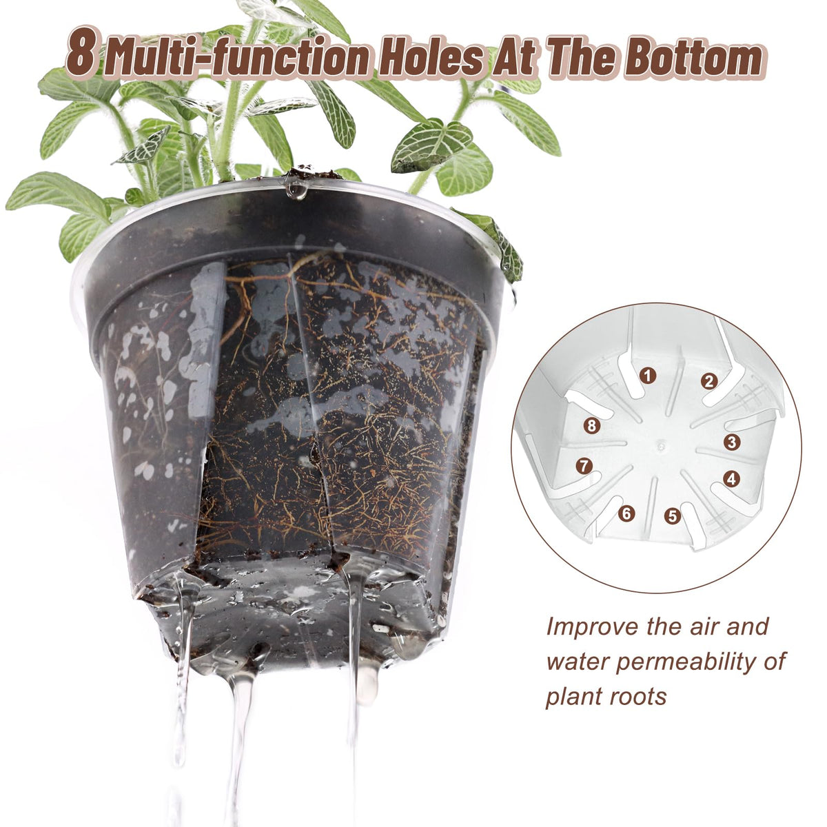 VIOBEPASS 10.6 Inch Large Clear Nursery Pots with Drainage Holes, 2.7 Gal 10 Pack Transparent Plastic Plant Pots, Ideal for Orchids, Seedlings, Repotting & Observing Root Growth & Soil Moisture