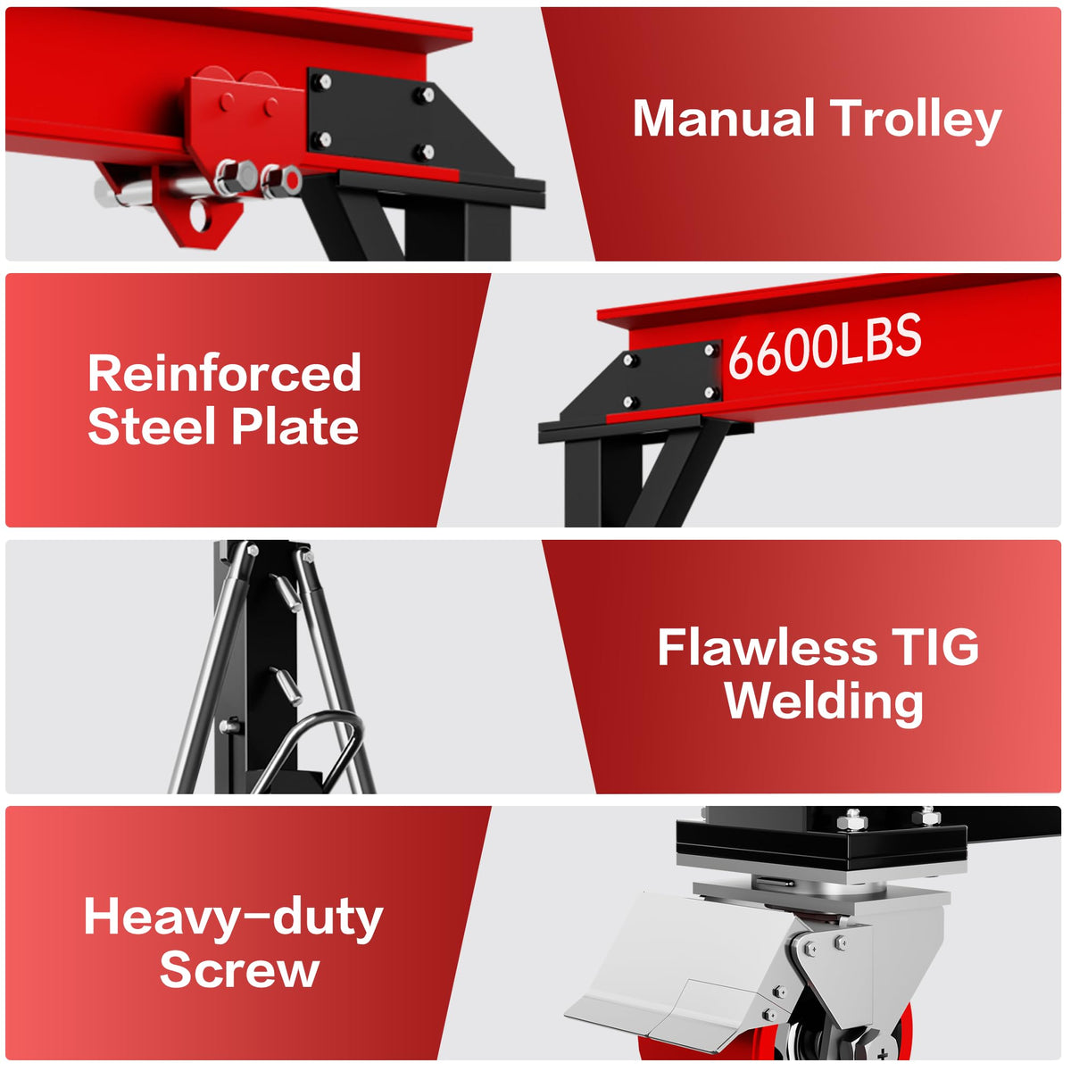 LDHTHOPI 3 Ton Gantry Crane, 6600LBS Adjustable Gantry Crane with 8.53-12.47ft Height, Shop Lift Hoist with Manual Trolley, Hook & Shackles for Warehouse, Factory,Auto Repair & Construction, Red