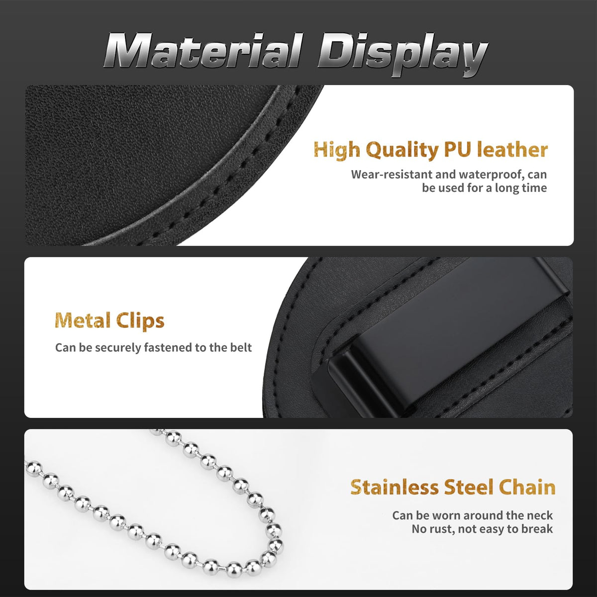 Police Badge Holder, 2 Pack Security Badge Holder Belt Clip, Metal Clip and Chain Included, Universal Leather Holder for Law Enforcement Ullnosoo