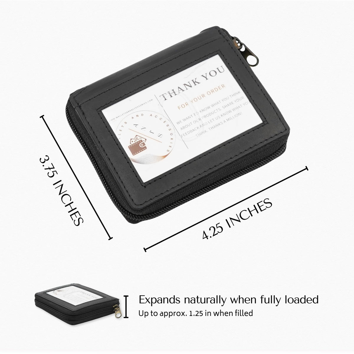 Zip Around Leather Card Wallet with Inserts - RFID Blocking Credit Card Organizer with 20 Sleeves, Top-Loading Card Access, ID Window & Bill Compartment - Genuine Cow Leather (Black)