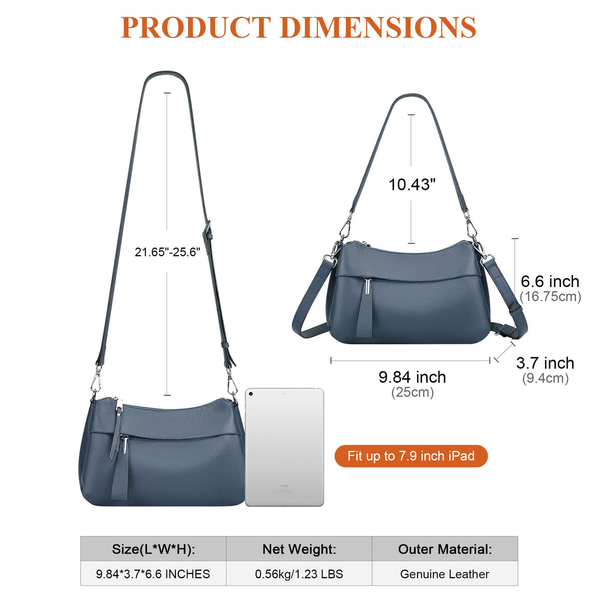 Over Earth Genuine Leather Handbags for Women Crossbody Bag Ladies Shoulder Hobo Purse Small(O111-2E Indigo Blue)