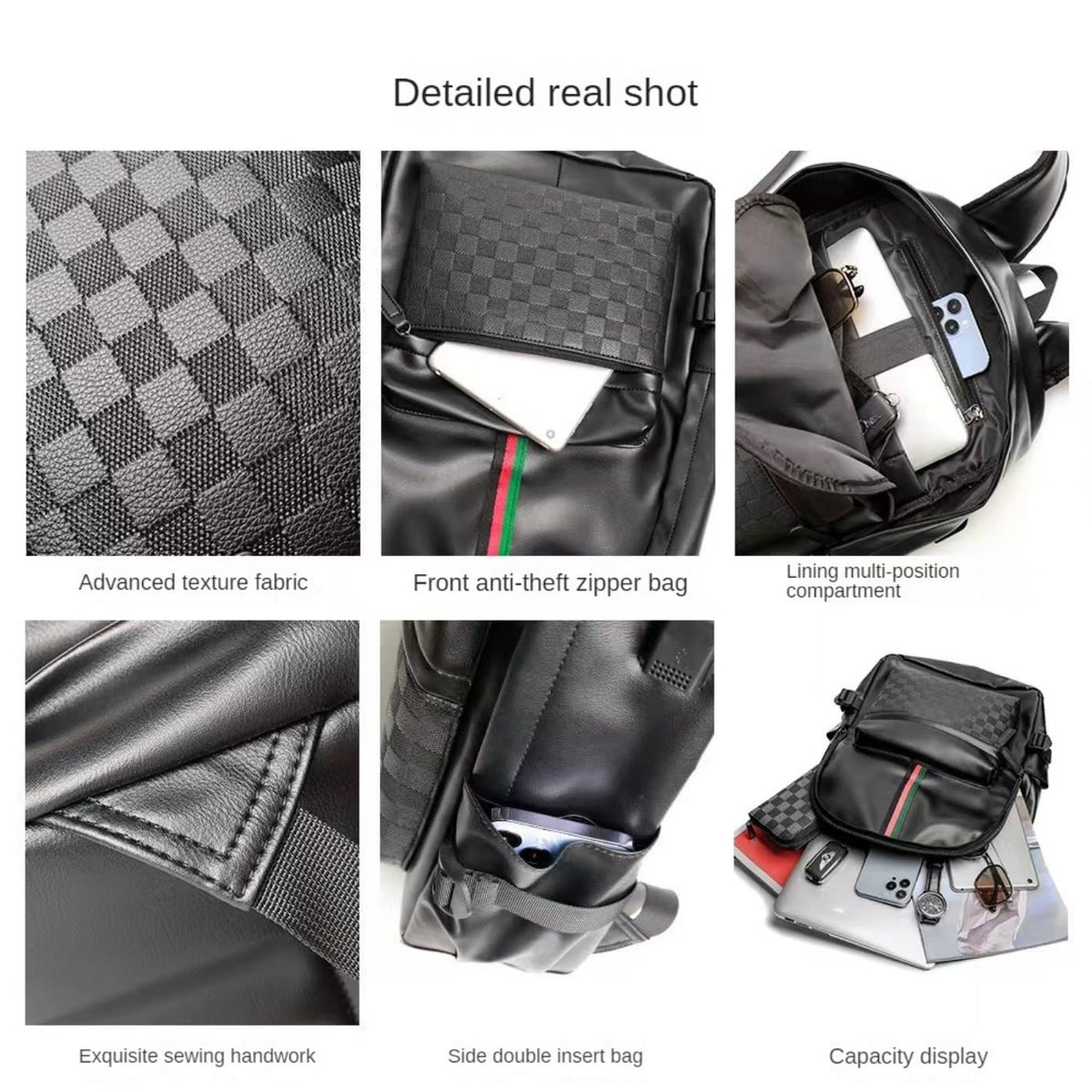 WDEKDAI Leather Backpack School College Bookbag Leisure Business Travel Hiking Rucksack,Suitable for 15.6-inch laptop pack (2)