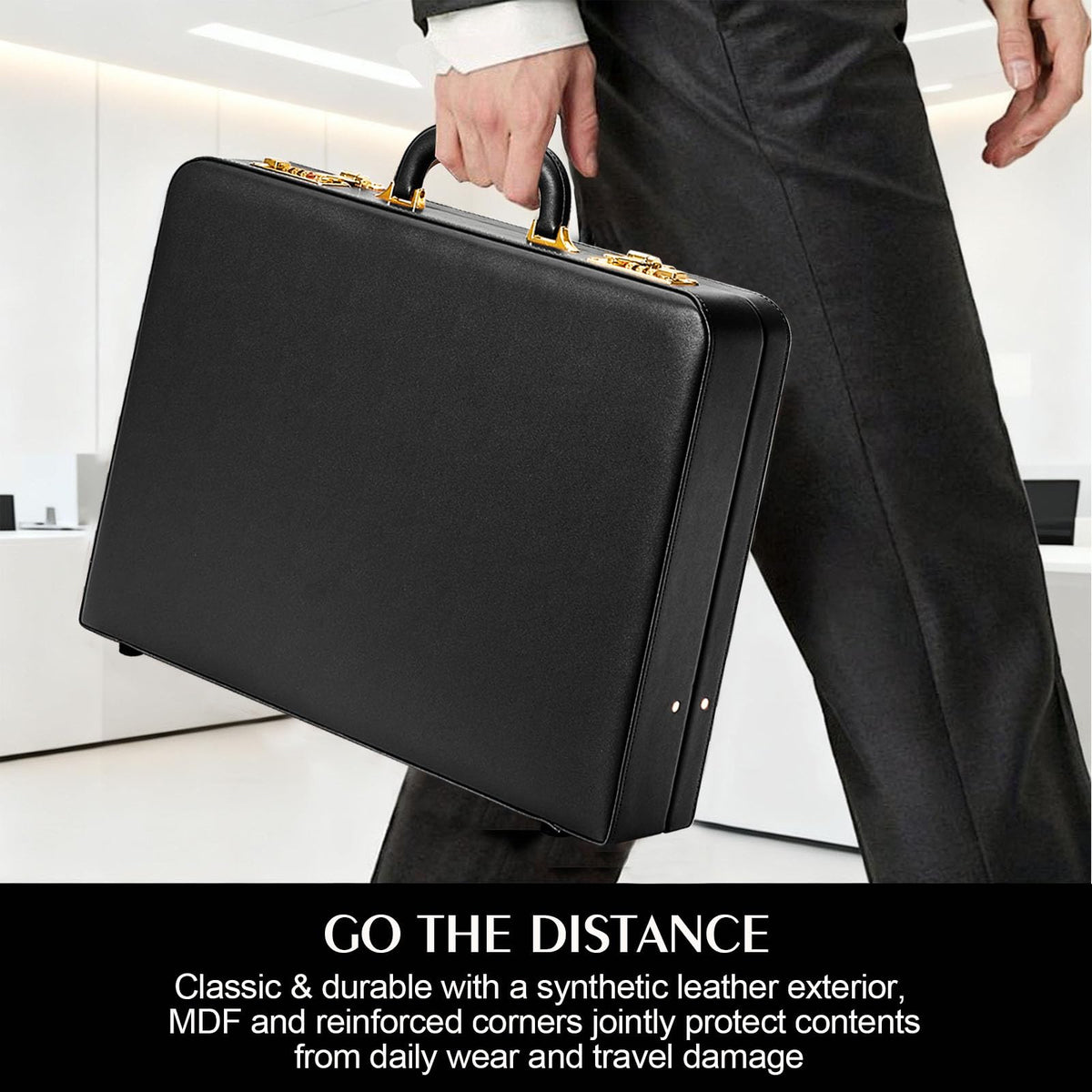 Briefcases for Men, Anti-Theft Dual Lock,16 Inch Laptop Compartment, Waterproof Faux Leather & Multi File Organizer, Professional Business Bag for Office, Work & Travel【Black]