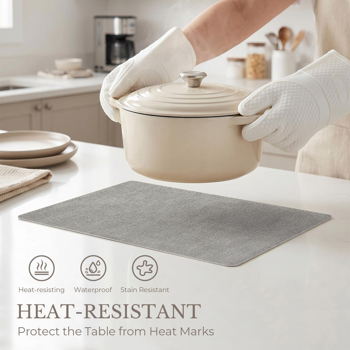 Romanstile Vinyl Placemats Set of 6-12 X 17 Inch - Faux Leather 100% Waterproof Wipeable Anti Slip Place Mats, Heat Resistant Reversible PU Table Mats for Kitchen Dining Party Outdoor, Light Grey