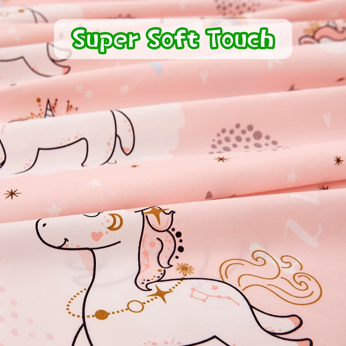 JSD Pink Unicorn Kids Sheet Set Full Size, 4 Piece Girls Rainbow Printed Microfiber Bed Sheets Deep Pocket