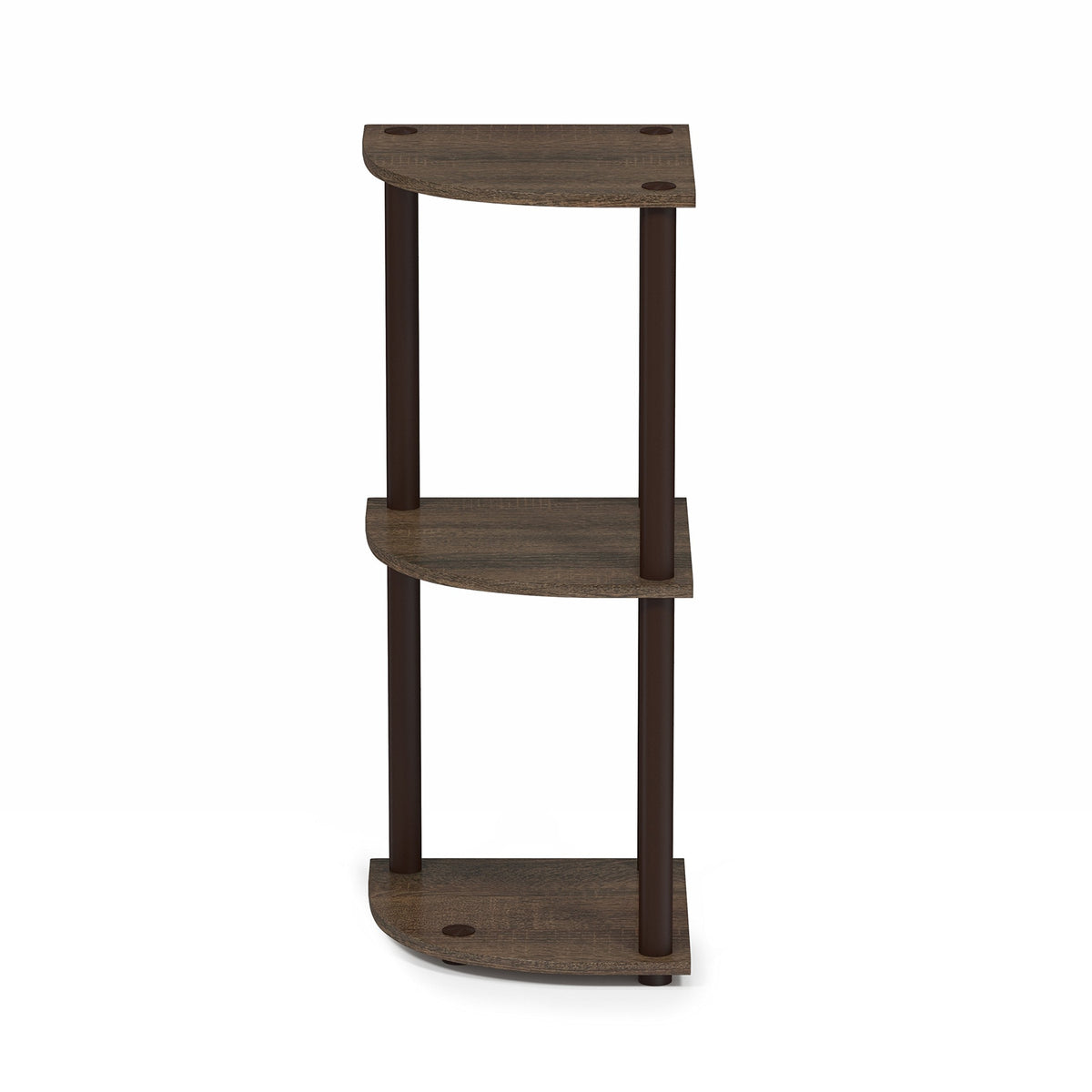 Furinno TURN-N-TUBE Corner Shelf, 3-Tier Corner Bookshelf, Display Storage Shelves with Open Shelves, for Organization and Storage, Living Room, Home Office, Garage, Walnut