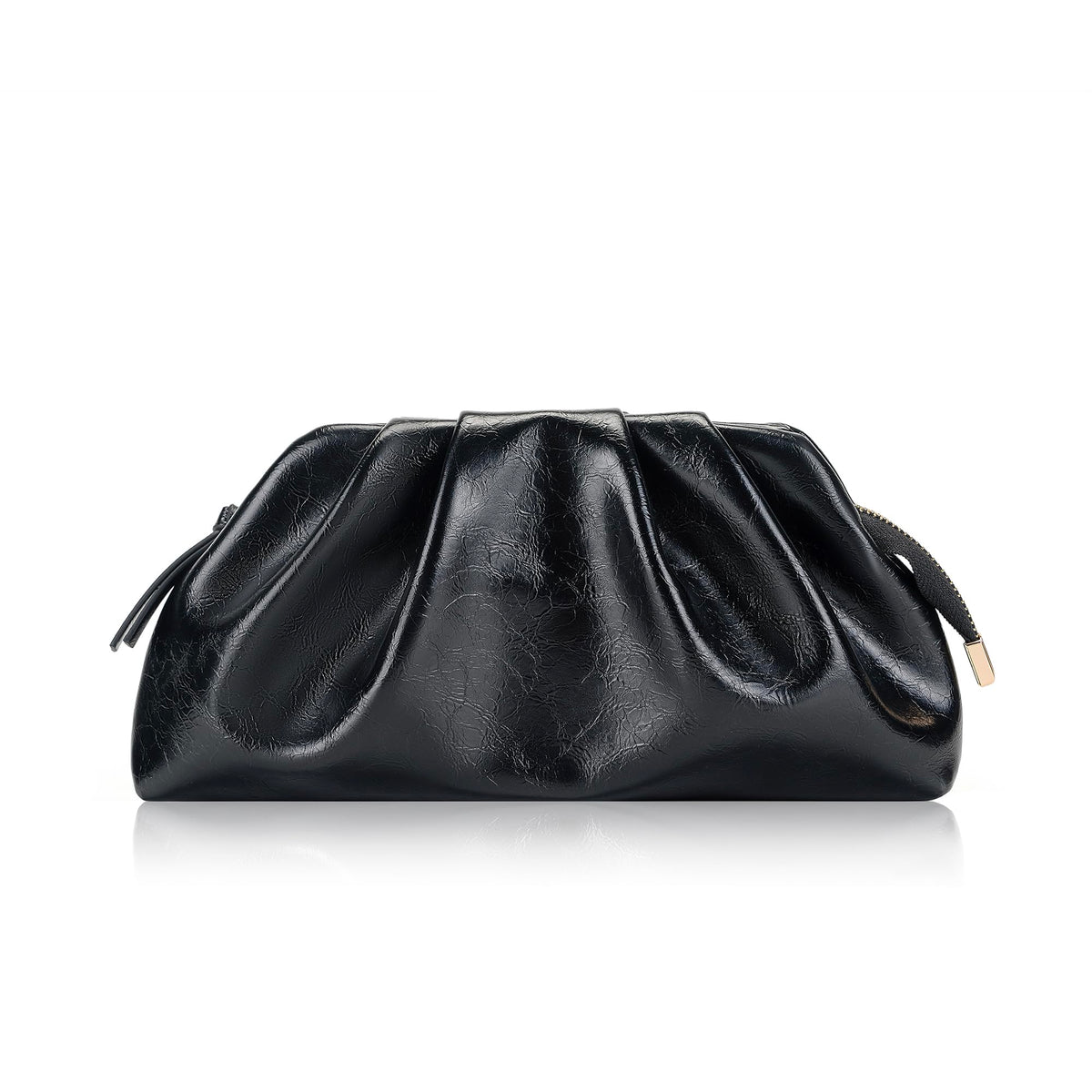 Milisente Clutch Purses for Women Shiny PU Leather Pleated Evening Clutch Bag With Shoulder Strap for Formal Wedding Prom (Black)