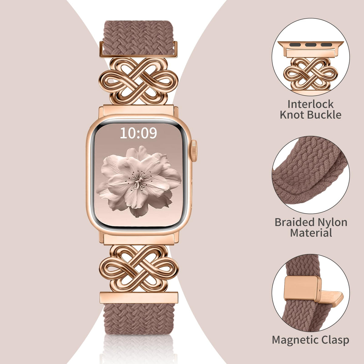 Chinber Braided Band Compatible with Apple Watch Bands 40mm 38mm 41mm 42mm 44mm 45mm 46mm 49mm, Magnetic Clasp Fabric Nylon Interlock Buckle Straps for iWatch Ultra Series 10/9/8/7/6/5/4/3/2/1/SE