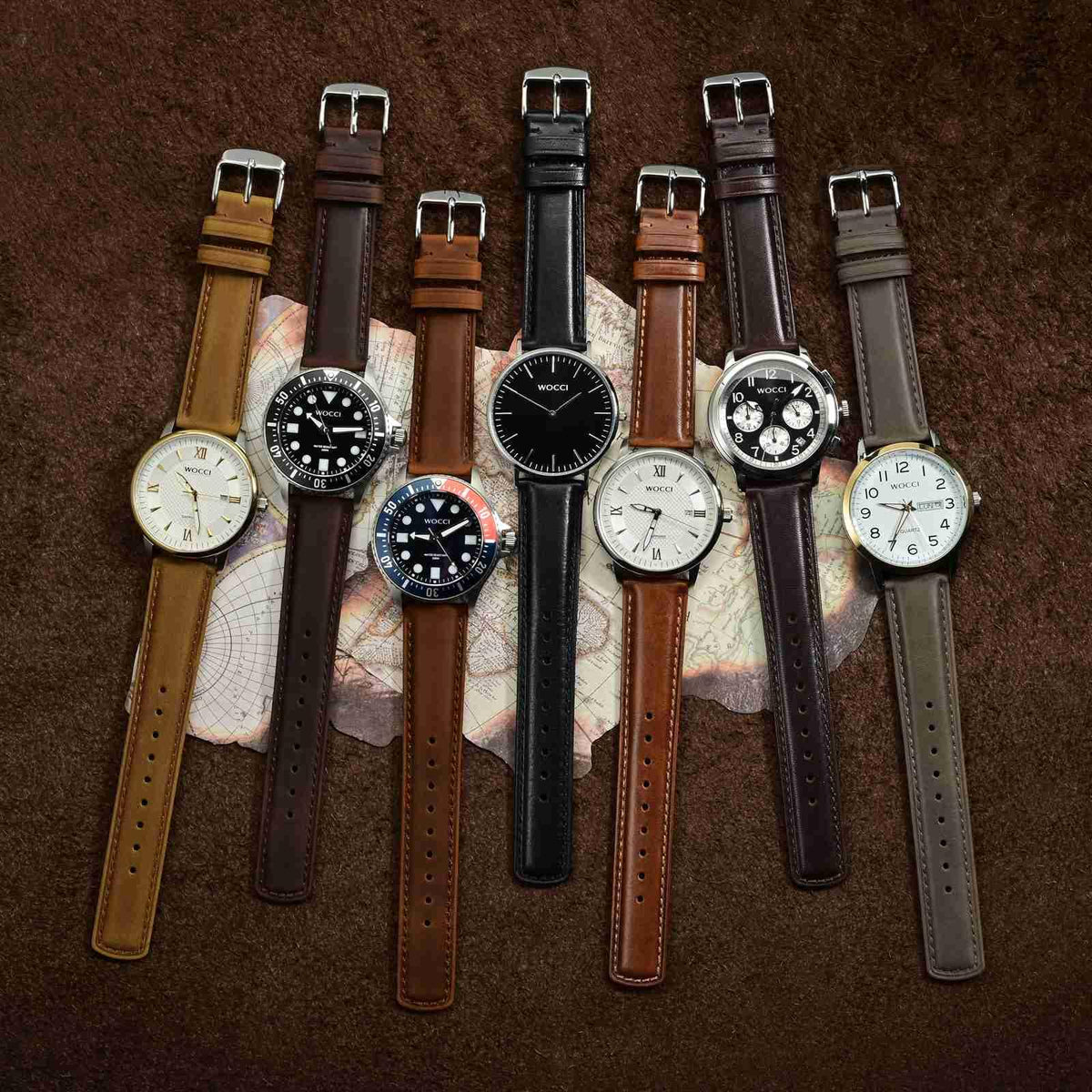 WOCCI 18mm Watch Band for Men and Women, Genuine Leather - Top Grain Leather, Quick Release Strap, Black Buckle (Bistre Brown)