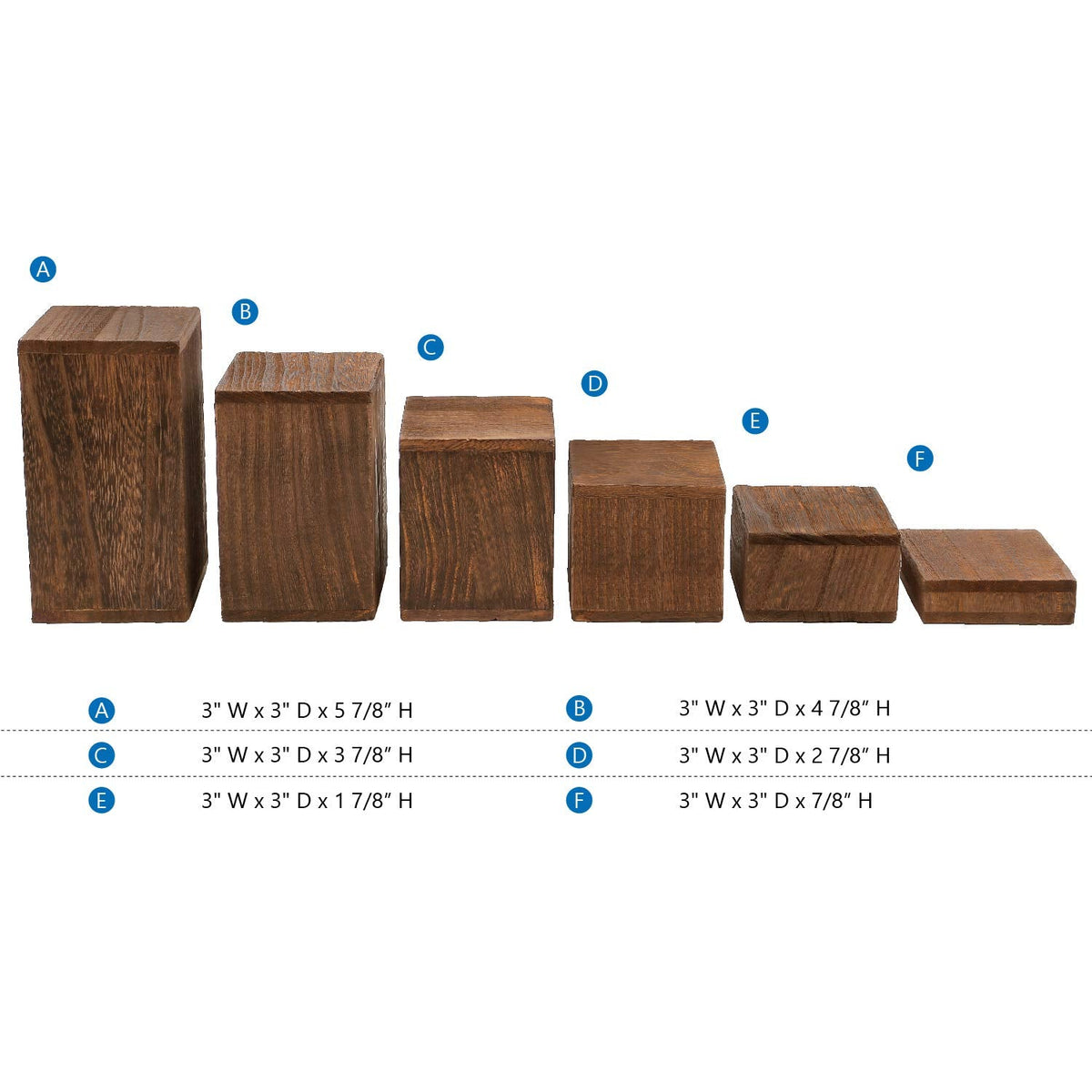 MOOCA Wooden 6 Pcs Square Risers for Display Jewelry and Accessories Display Stand Wooden Risers For Jewelry Figurine, Brown