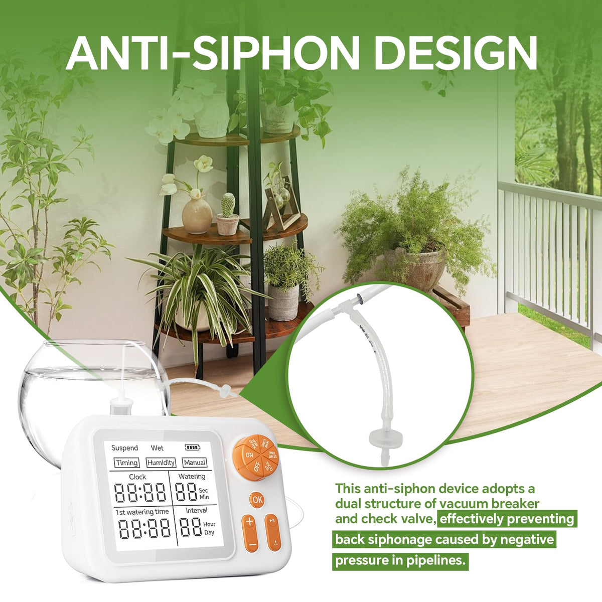 Automatic Plant Waterer Indoor with Large Display for Pot Plants, Cycle & Soak Mode Vacation Self Watering Drip Irrigation System Device Kit Office Patio Greenhouse Grow Tent Water 10-15 Plants