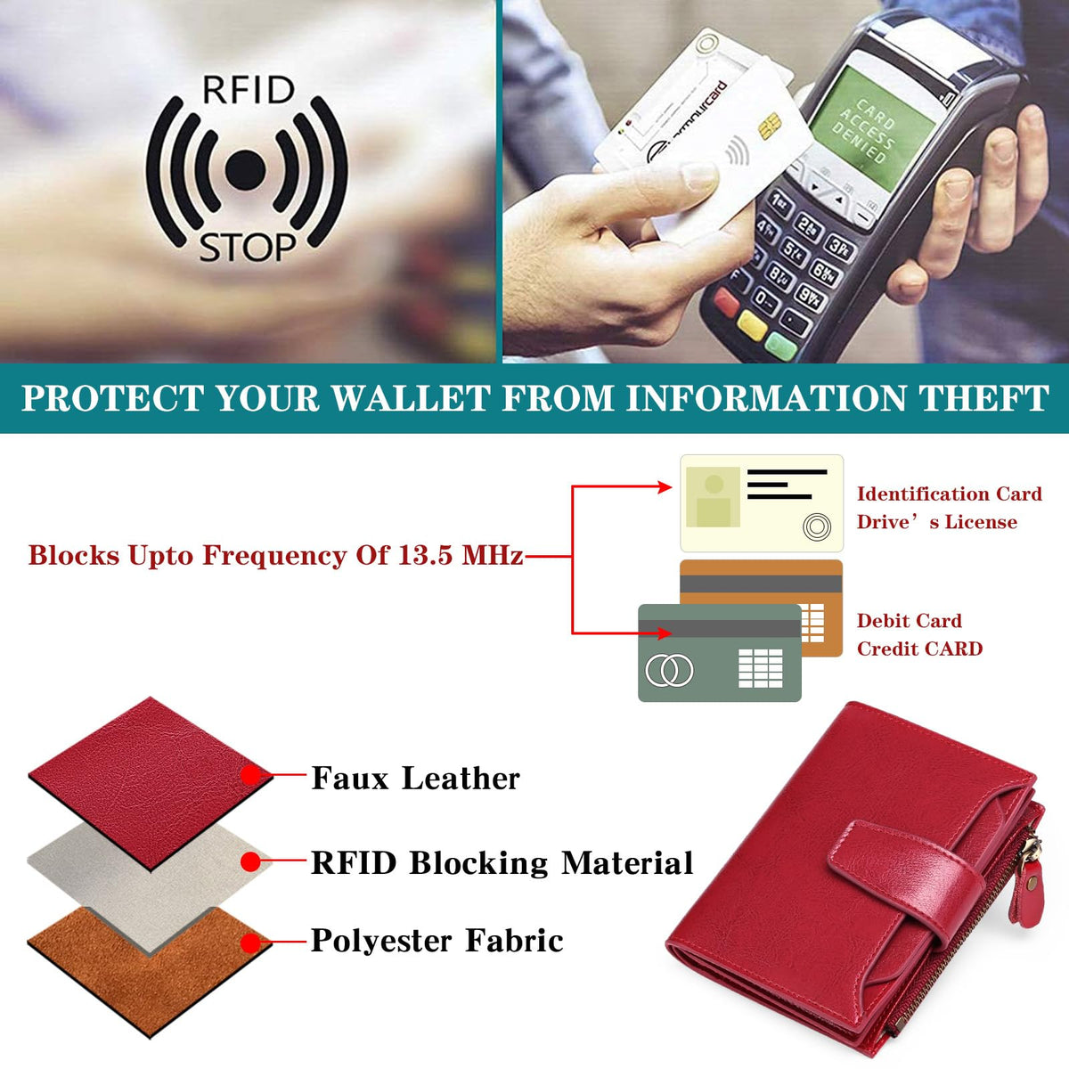 FALAN MULE Small Wallet for Women Leather Bifold Compact RFID Blocking Small Womens Wallet Purse