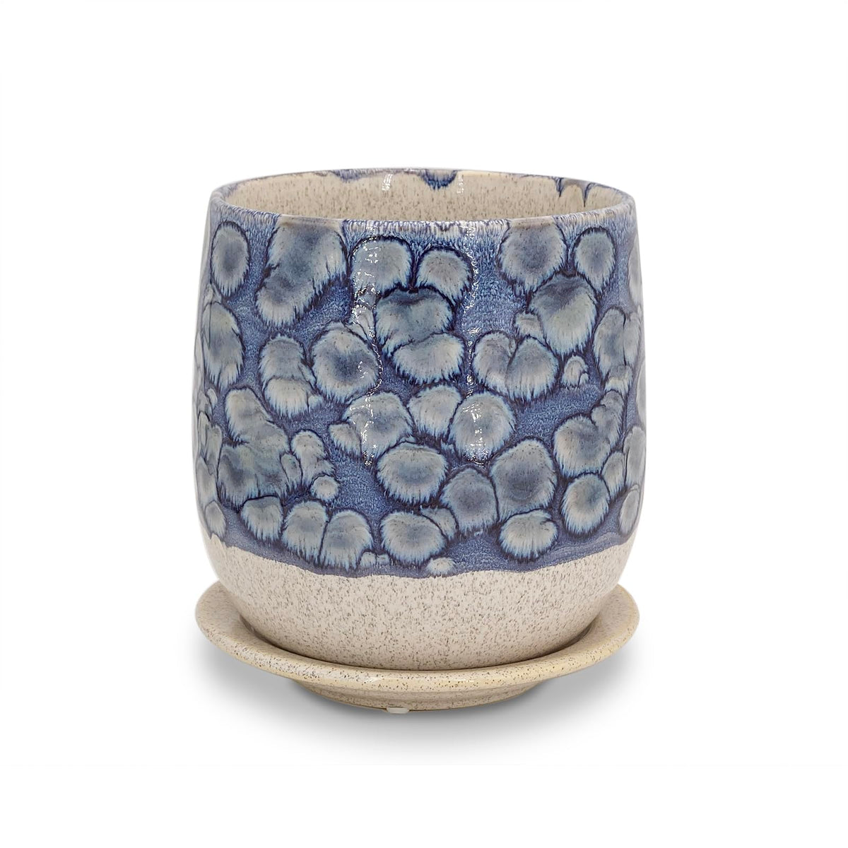 Chralji GIFTWARE 6 in Ceramic Plant Pot with Saucer，Indoor Plant Pot for Plants, Flower Pot with Drainage，Reactive Glaze Blue