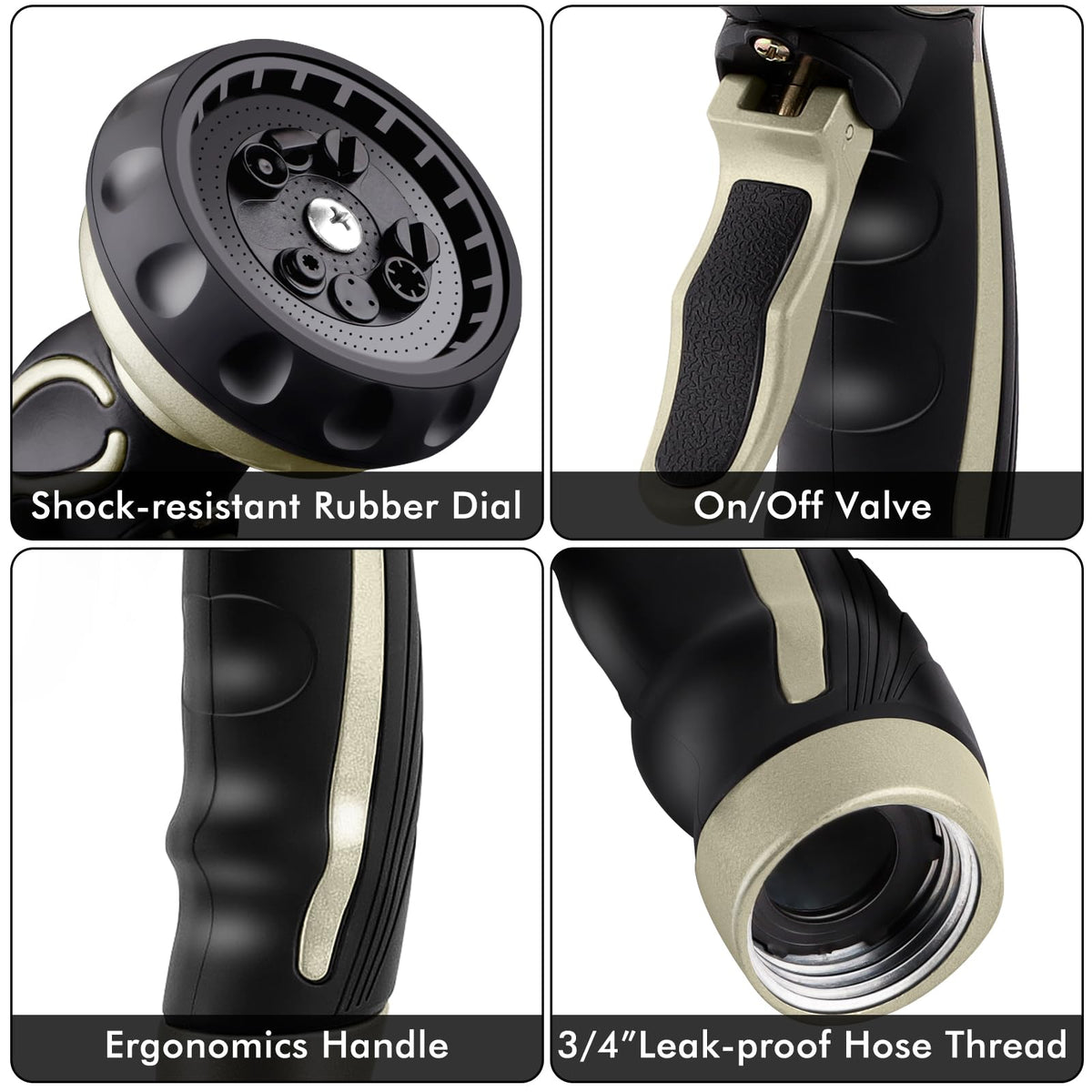 RESTMO Hose Nozzle with Easy Self-Lock Trigger, Heavy Duty Metal Water Hose Sprayer with 9 Spray Patterns and On/Off Valve, Ideal for Outdoor Lawn & Garden Watering, Car & Pet Washing