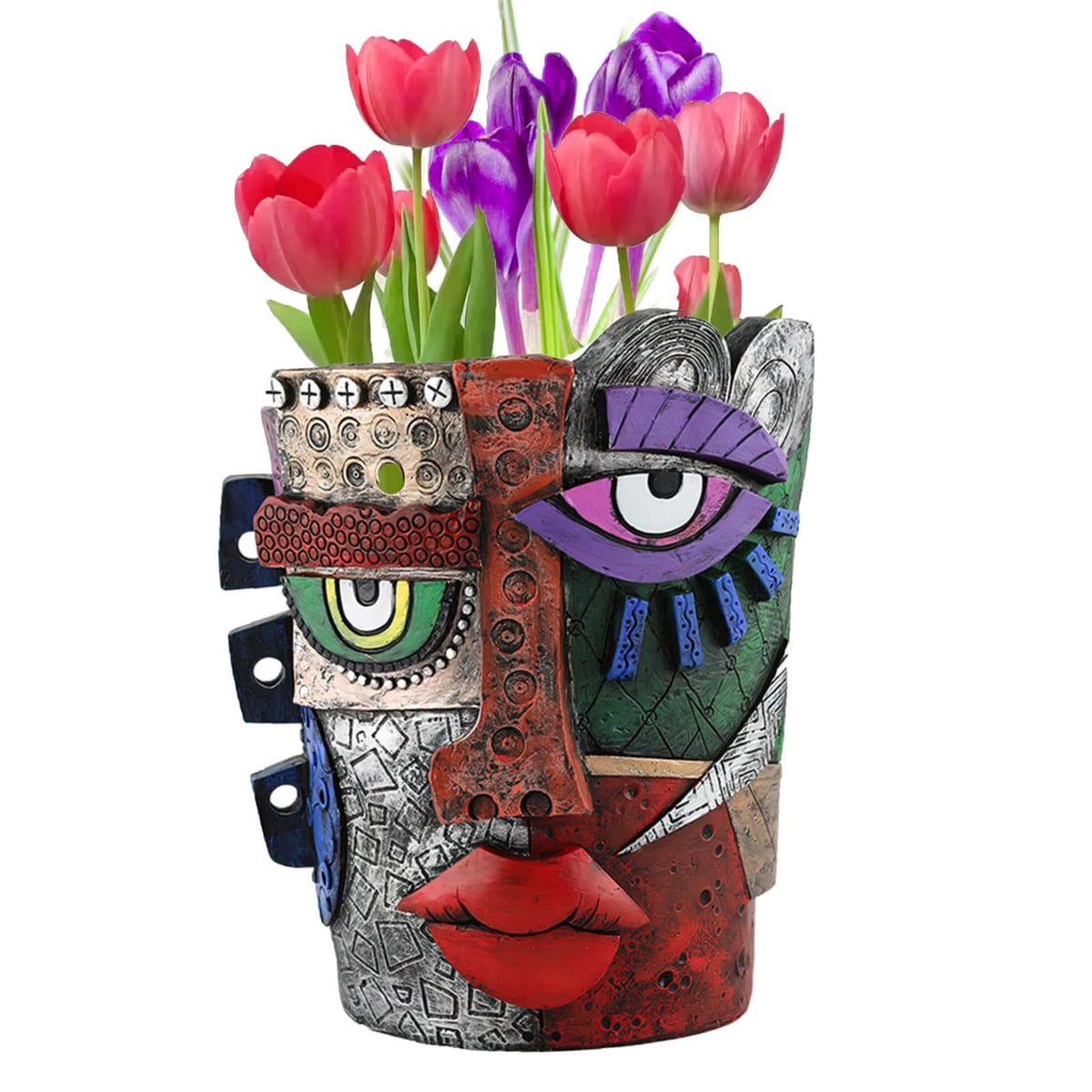 TOZLU Picasso Brutalist Beauty Face Flower Pot - Head Planter with Colorful Face Art - Resin & Flower (Stare Flower Pot)
