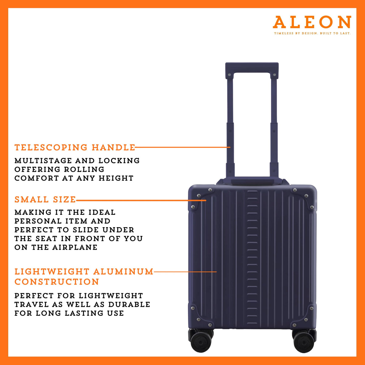 Aleon 16" Aluminum Vertical Underseat Carry-on Luggage - Luxury Business Briefcase with Wheels - Hardshell Suitcase for Airplane Travel - Sapphire
