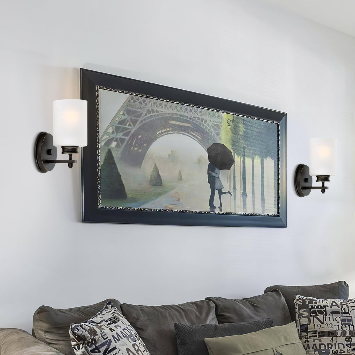 Kira Home Phoebe 8in Wall Sconce, Frosted Seeded Glass Shade, Oil-Rubbed Bronze Finish, Model RV-W1368-OB