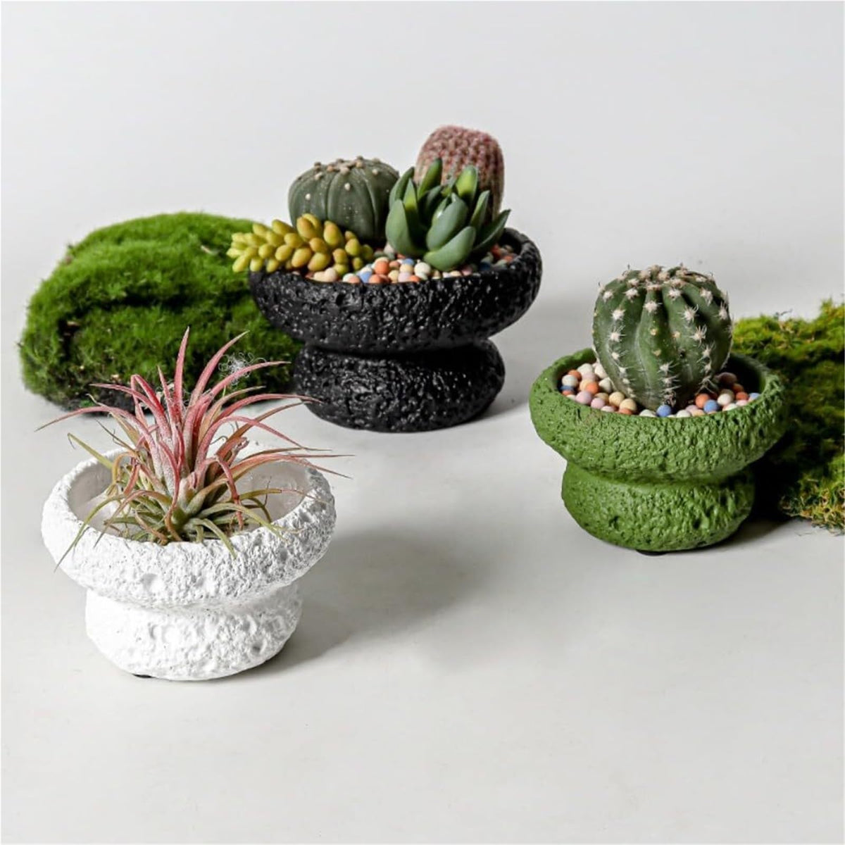 FXLTHIYBO Sleek Cement Creative Meteorite Pattern Flower Pot Planter Plants Flowers Bonsai Decoration for Indoor use(Black,Large)