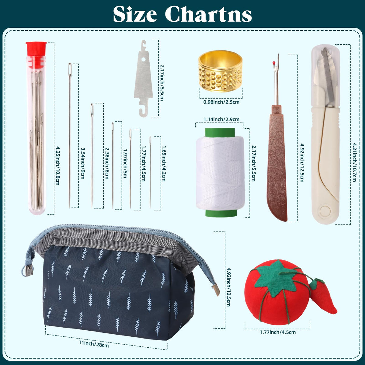 76PCS Big Eye Stainless Steel Sewing Needle Kit, Needle and Thread Kit, Sewing Supplies and Accessories with Scissors Seam Ripper Threaders Measure Tape Thimbles for Home Mom Beginner Traveler