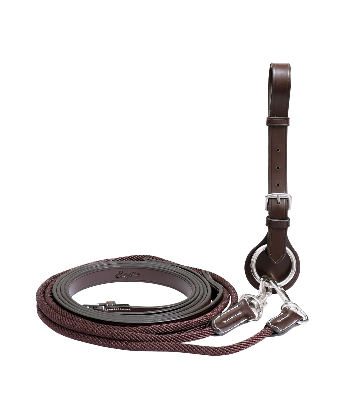 ExionPro Exion Leather and Rope Draw Reins for Horses, 6/8-19 mm Wide 90 inches Long with Buckle Guard Handle and Quick Snap | Premium Equestrian Training Draw Rein for Horses