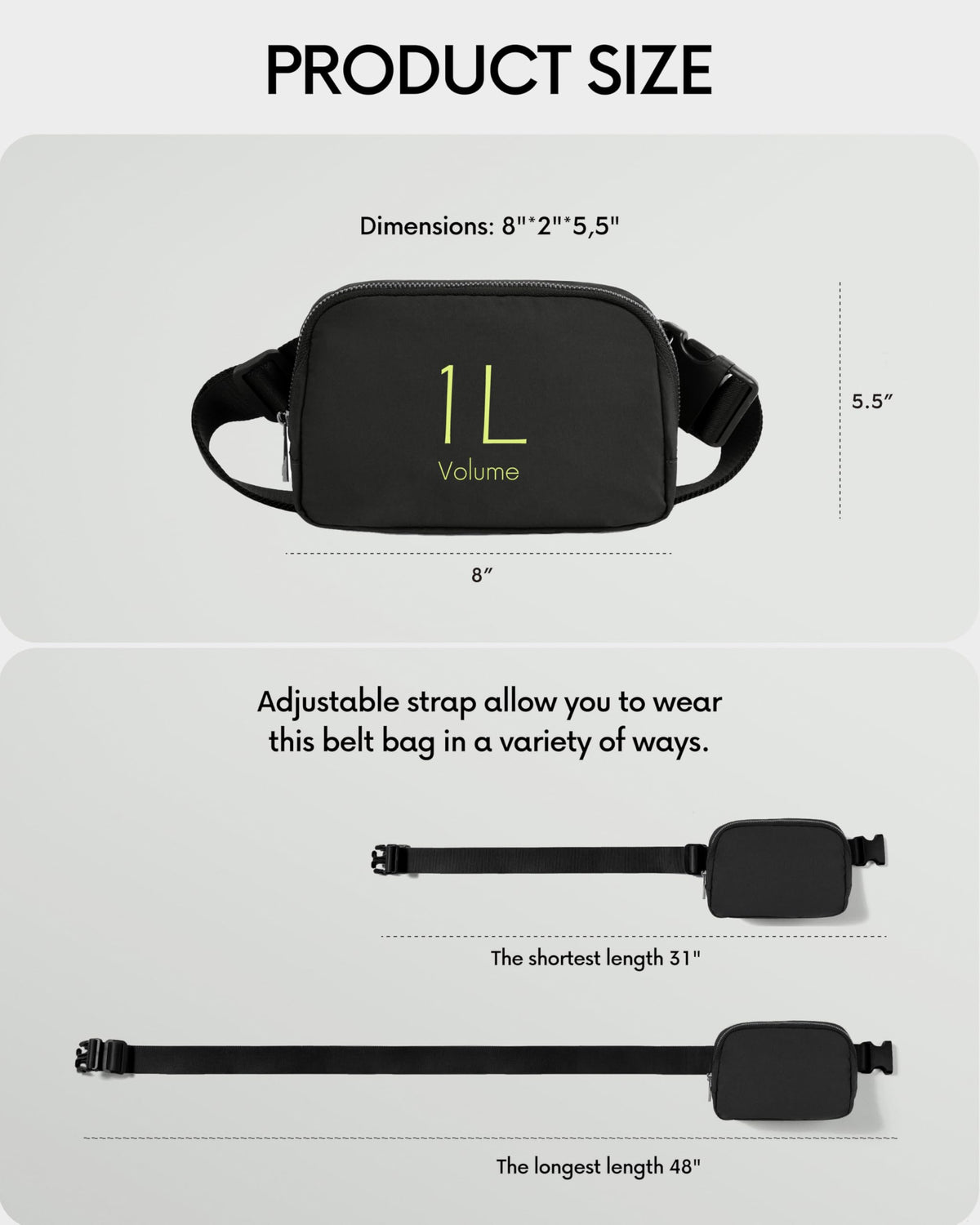 ODODOS Unisex Mini Belt Bag with Adjustable Strap Small Fanny Pack for Workout Running Traveling Hiking, Black