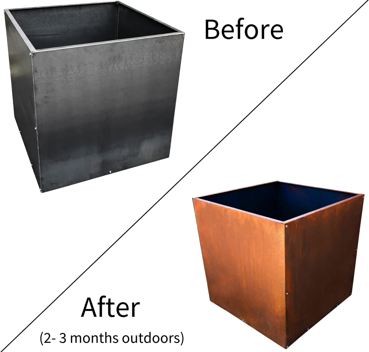 DIY CARTEL Corten Steel Cube Outdoor Planter Box, Rustic & Modern Farmhouse Design, Large Raised Metal Garden Bed for Commercial & Residential Use