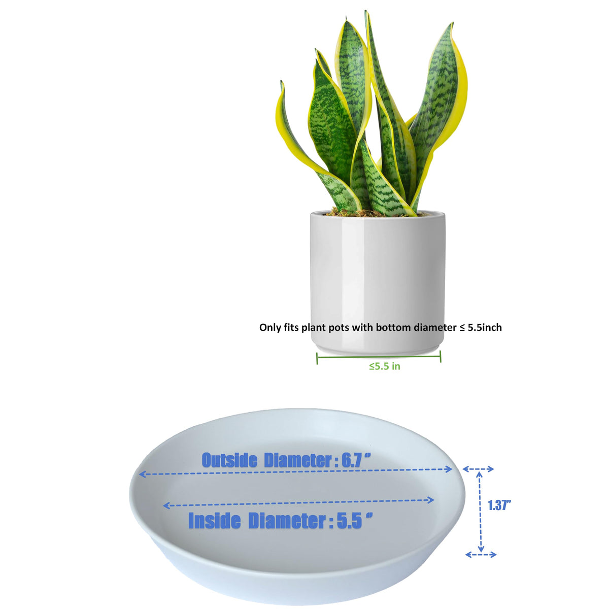 2 Pack Plant Saucer Pot Trays, 4 6 8 10 12 14 15 Inch Plant Saucers Water Catcher Tray for Indoor & Outdoor Planters,Durable Ceramic Plant Tray for Flower Pot （6 inch White）