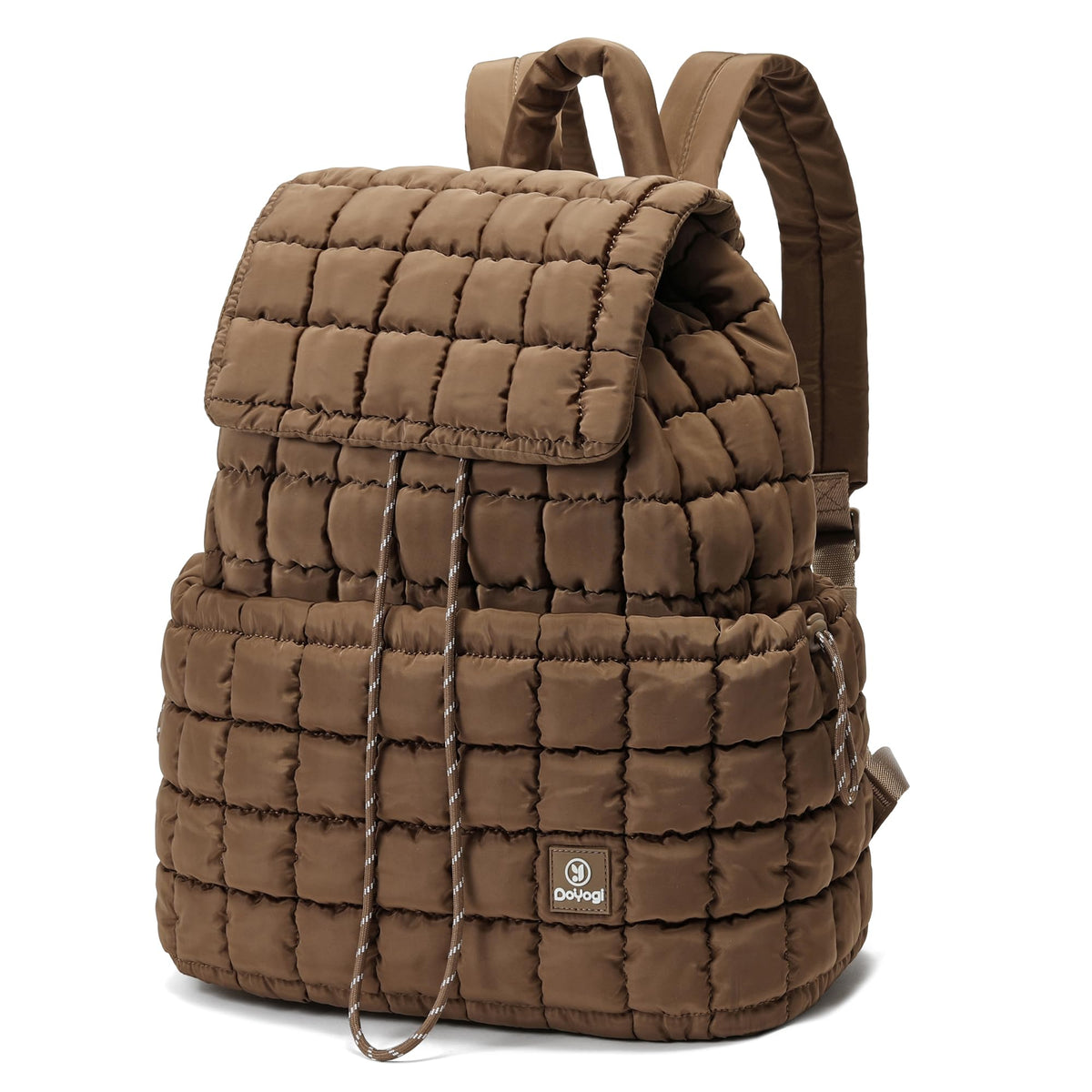 DOYOGI Quilted Backpack for Women, Lightweight Travel Gym Bag, Hiker Pack Drawstring Padding Backpacks, Puffer Travel Bag for Casual Daypack(Brown)
