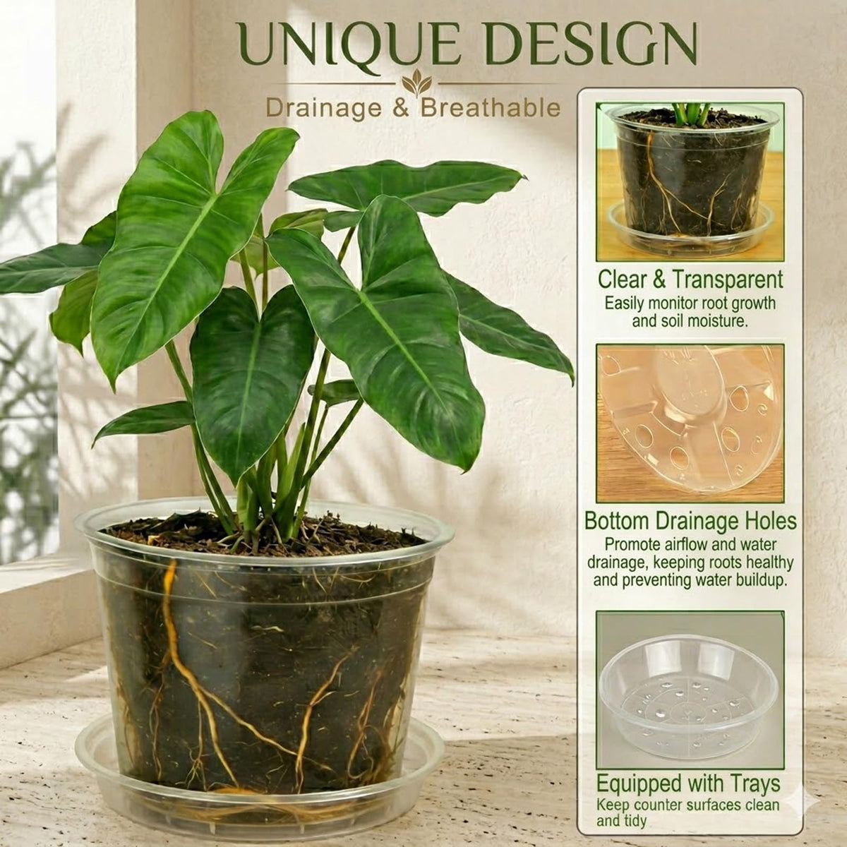 THEIFOXONE 9 Sets 7/8/10 Inch Large Clear Nursery Pots with Drainage Holes, Thick Reusable Plastic Plant Pots for Indoor Outdoor Plants, Seedlings, Succulents, Transplanting (7/8/10 inch)