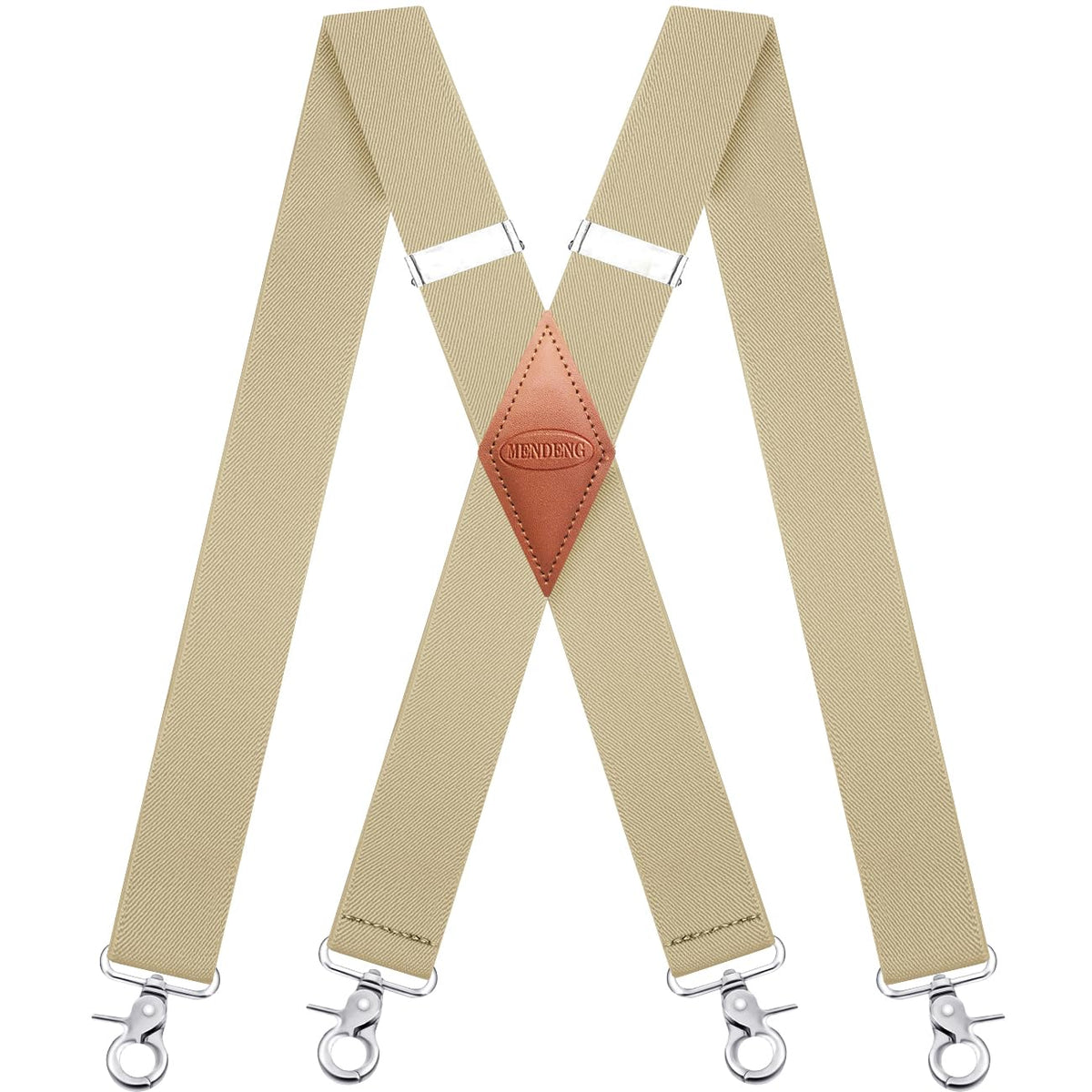 MENDENG Suspenders for Men with 4 Snap Hooks Adjustable Braces Groomsmen Beige