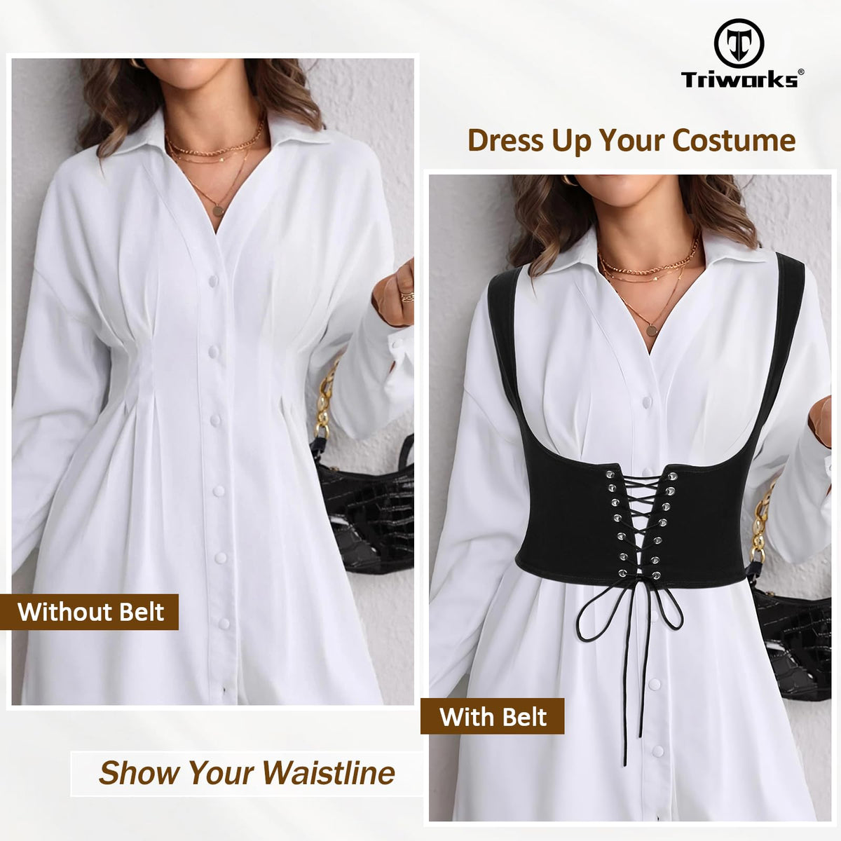 TRIWORKS Lace Up Corset Bustier Women's Waist Trainer Belt Tank Steampunk Underbust Velvet Corset