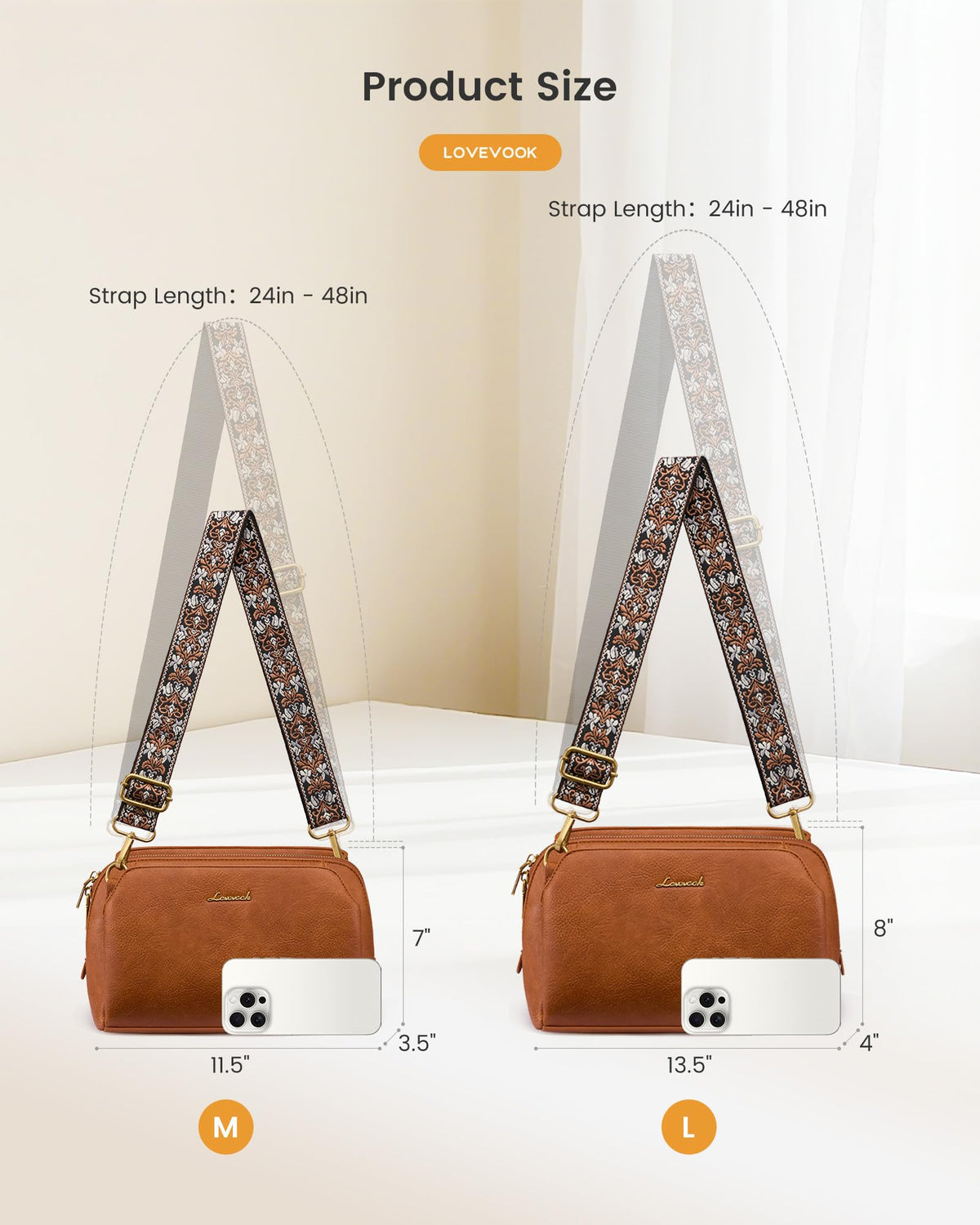 LOVEVOOK Crossbody Bags for Women with 2Pcs Adjustable Strap, Leather Small Purses with RFID Blocking Slots, Shoulder Handbag
