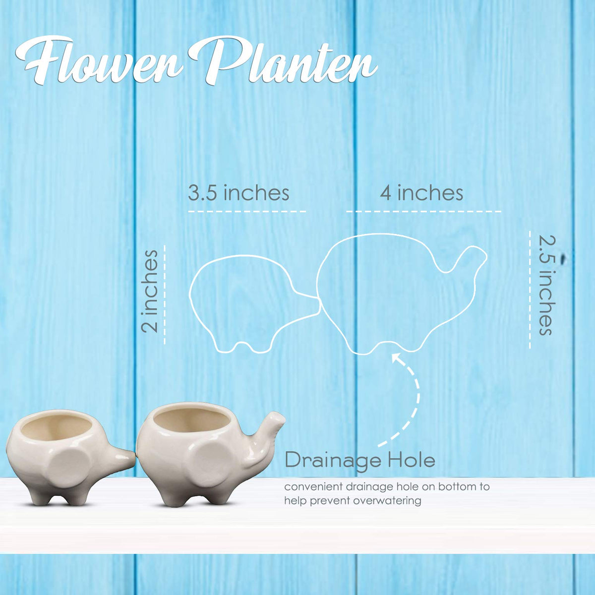 Ceramic Planters for House Plants-Plant Pots Set for Indoor & Outdoor Use (Mama & Baby Elephant Set) by Arad