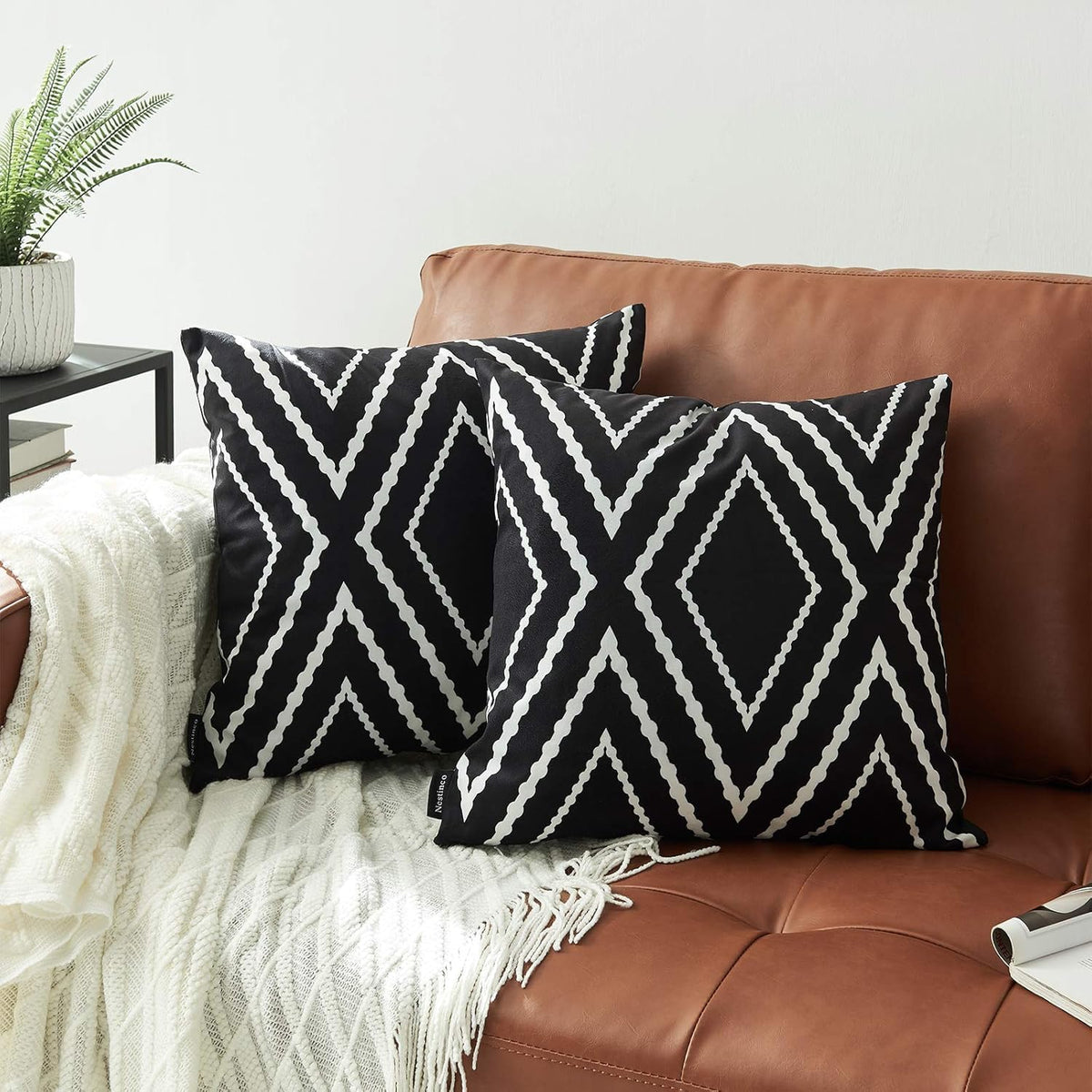 Nestinco Set of 2 Black Pillow Covers 18 x 18 inches Boho Aztec Polyester Blend Square Decorative Throw Pillow Covers for Sofa Couch Bed Decor