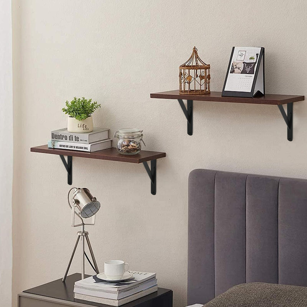 12 Pack L14 x H 10" Black Heavy Duty Shelf Brackets with Screws Metal Shelf Brackets Shelf Support Angle Brackets for Shelves L Brackets Heavy Duty Floating Shelf