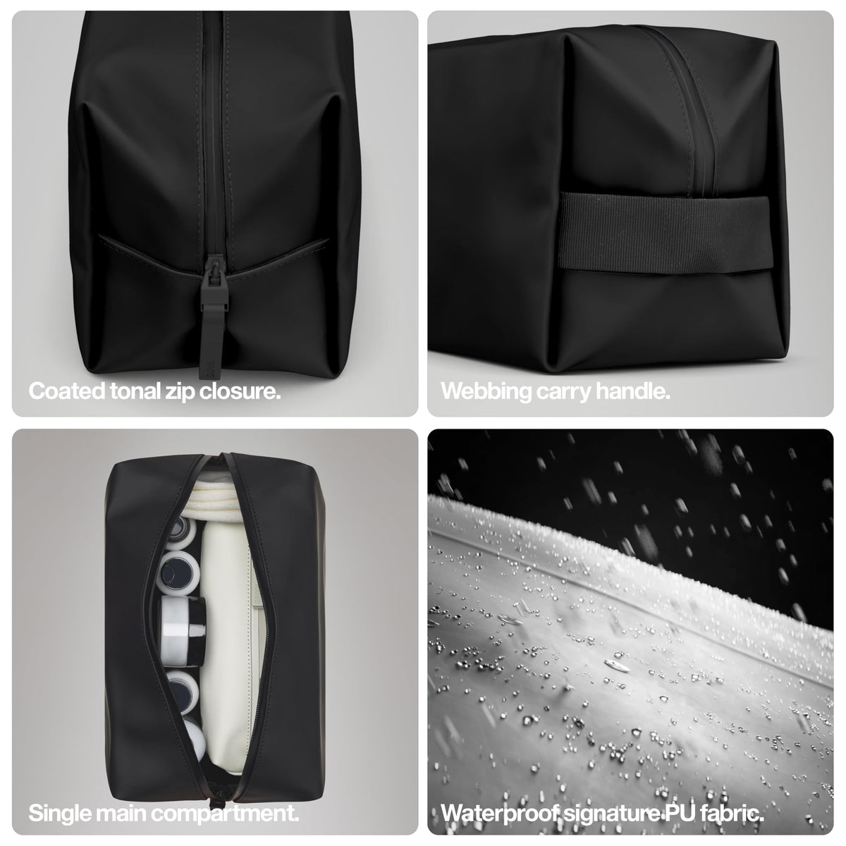 RAINS Wash bag large - Large Toiletry Bag for Men and Women - Wash bag for Travel (Black)