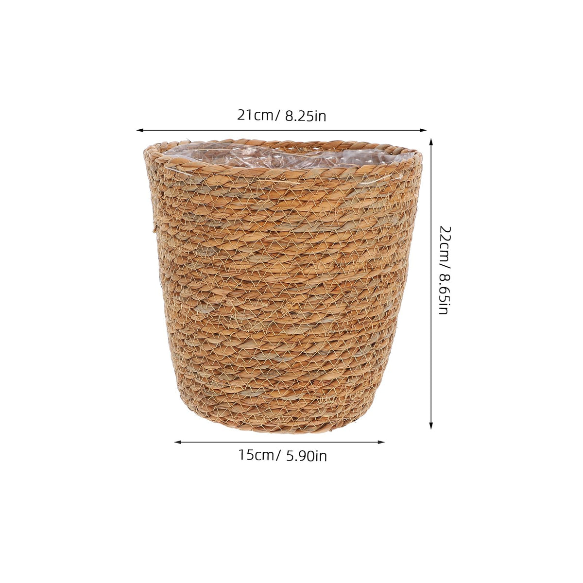 Veemoon 2Pcs Wicker Planter Basket, Rattan Grass Woven Flower Pot Seagrass Planter with Plastic Liner Farmhouse Storage Fruit Bowl Hyacinth Storage Baskets for Plant Flower Fruit Vegetable, 8.65inch H