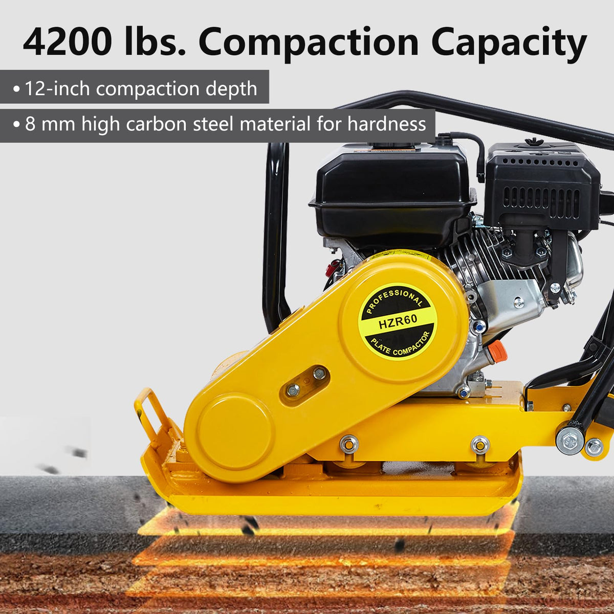 7HP Plate Compactor, Plate Compactor Tamper with 212cc Gas Engine 5,600 VPM, 4200 Lbs Force Vibratory Compaction Tamper with 22.1 x 15.9 Inch Plate for Walkways, Patios, Asphalts, Paver Landscaping